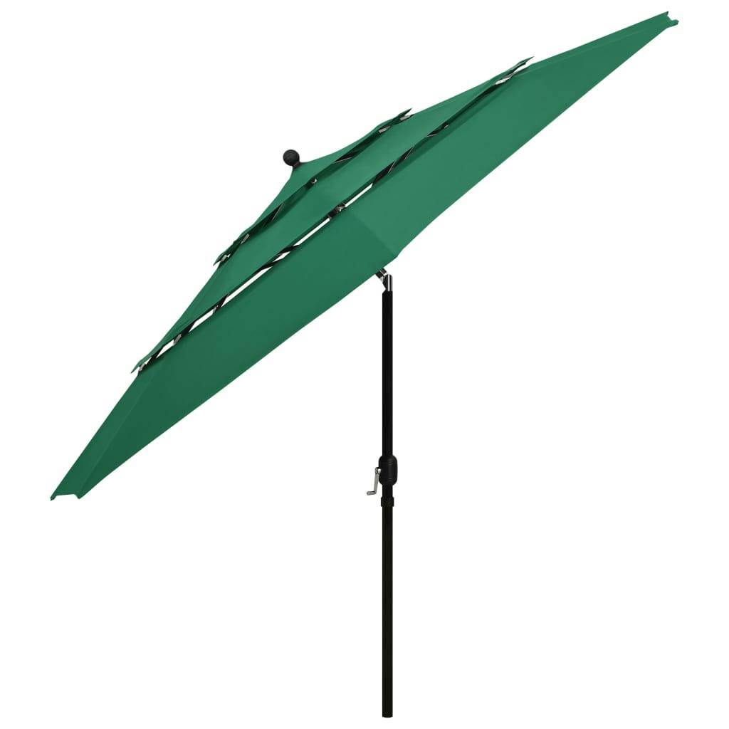 vidaXL Sonnenschirm mit Aluminium-Mast 3-lagig Grün 3,5 m