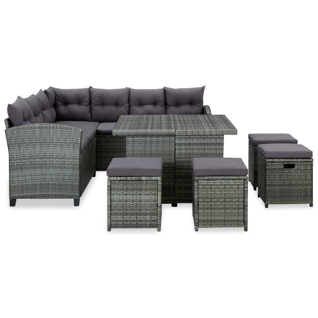 vidaXL 6-tlg. Garten-Lounge-Set mit Auflagen Poly Rattan Grau
