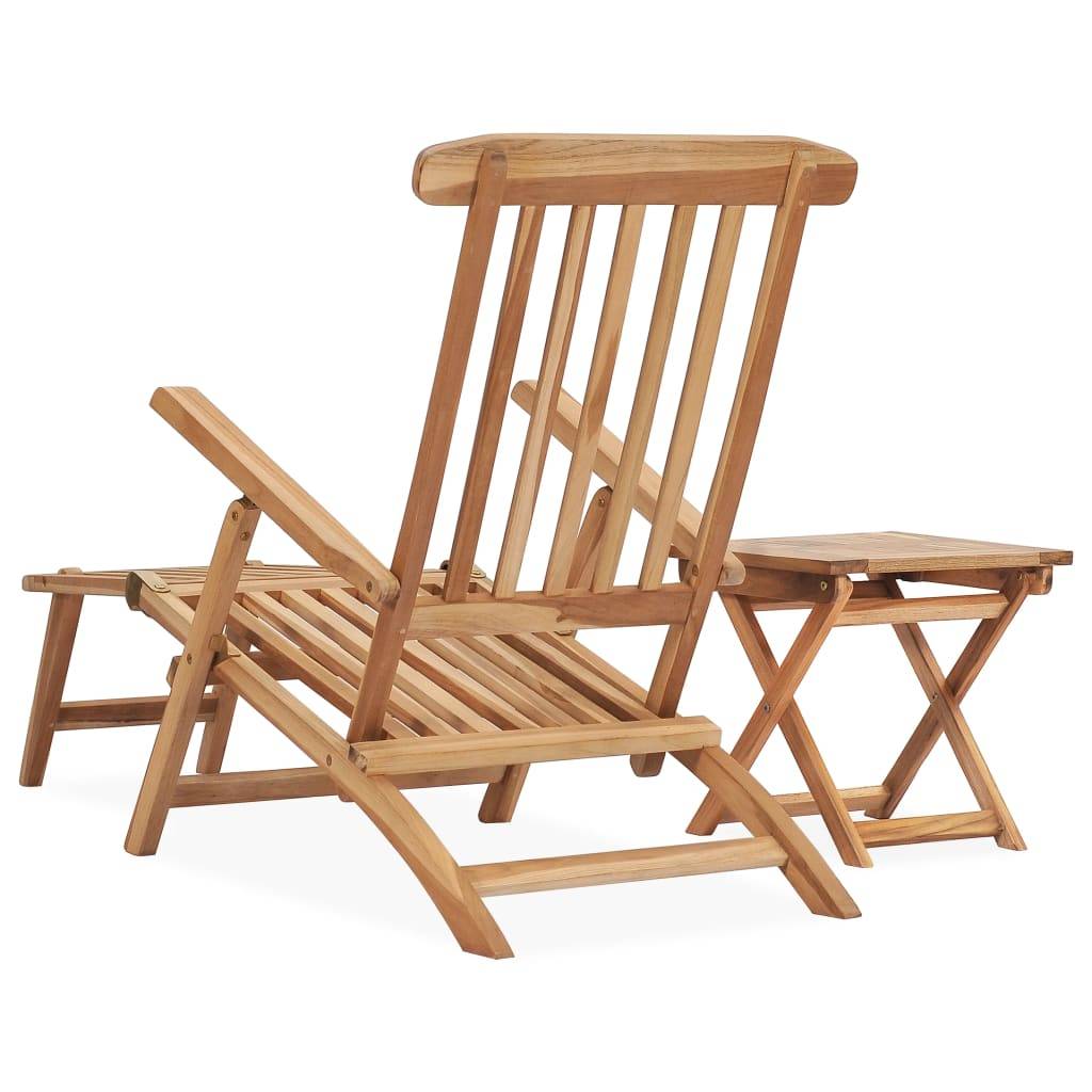 vidaXL Garten-Liegestuhl mit Fußstütze und Tisch Massivholz Teak