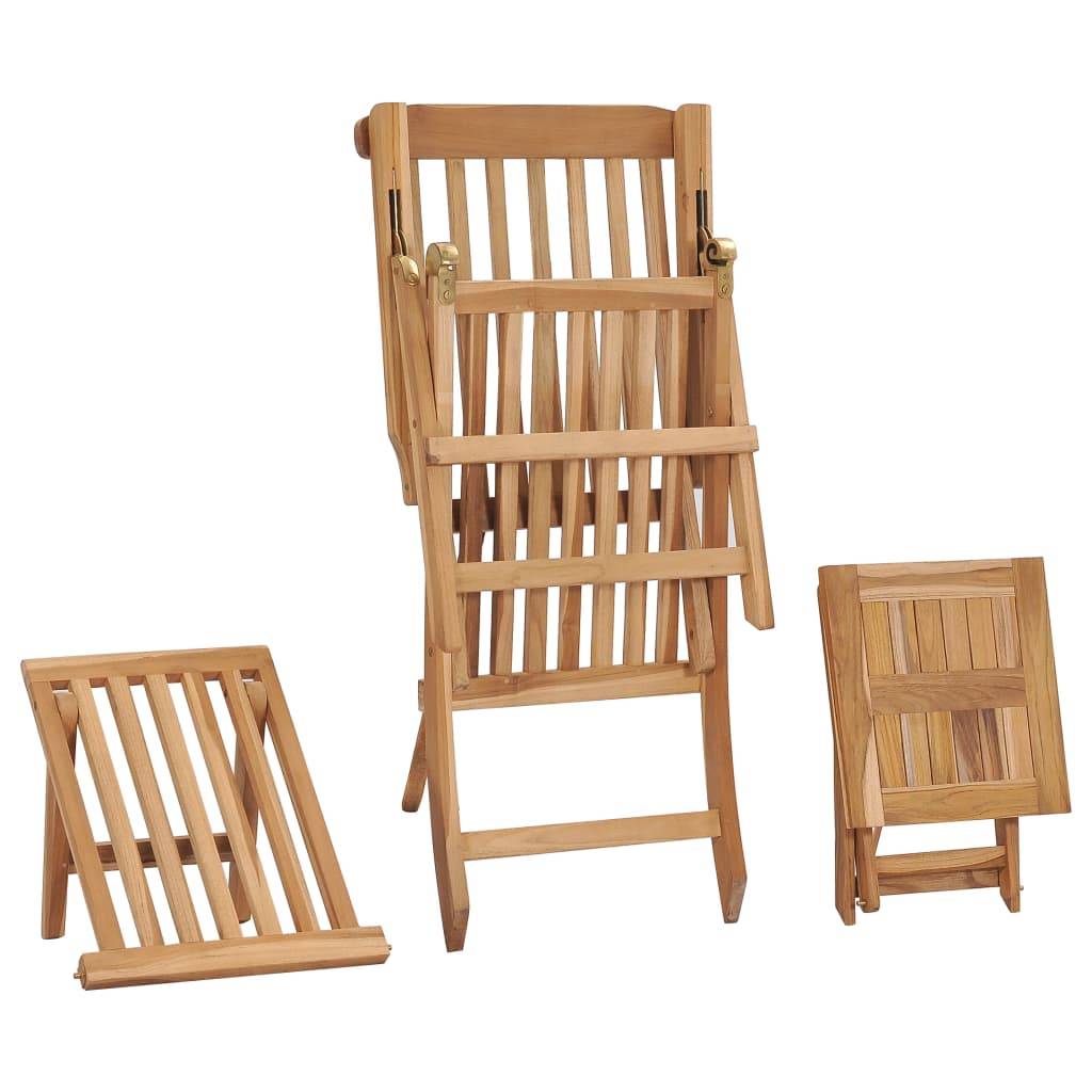 vidaXL Garten-Liegestuhl mit Fußstütze und Tisch Massivholz Teak