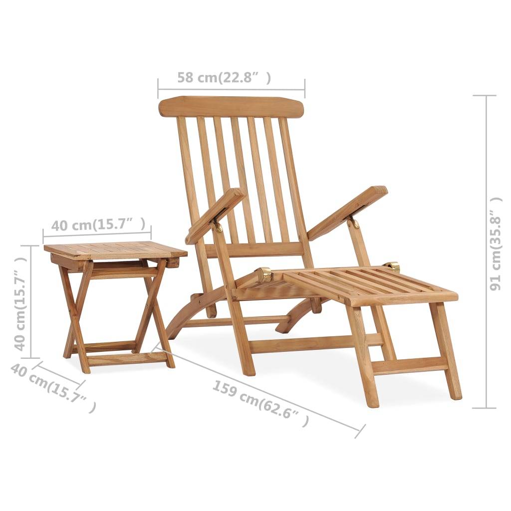 vidaXL Garten-Liegestuhl mit Fußstütze und Tisch Massivholz Teak