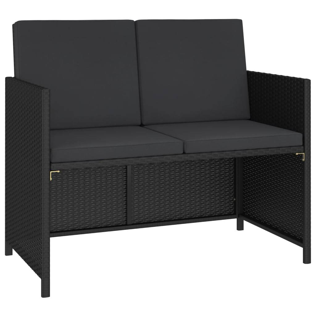 vidaXL 6-tlg. Garten-Essgruppe mit Auflagen Poly Rattan Schwarz
