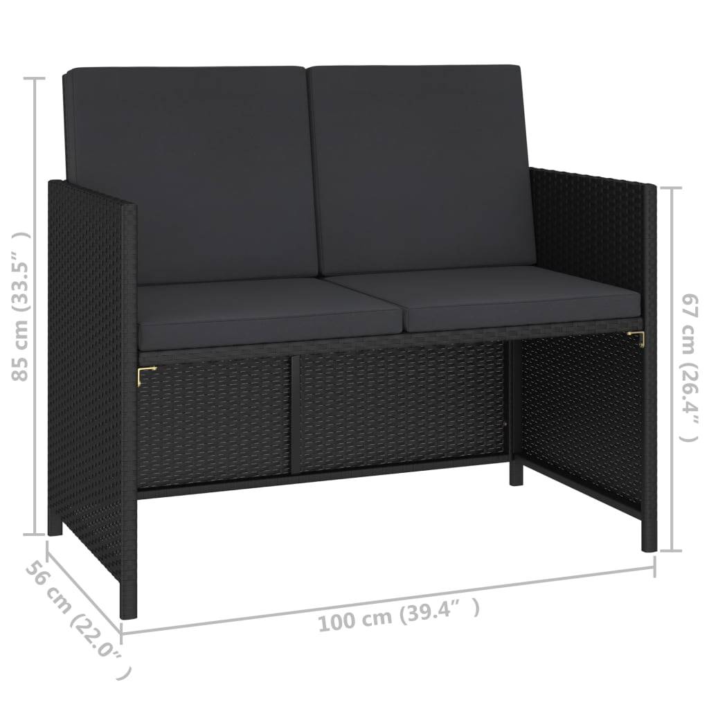 vidaXL 6-tlg. Garten-Essgruppe mit Auflagen Poly Rattan Schwarz