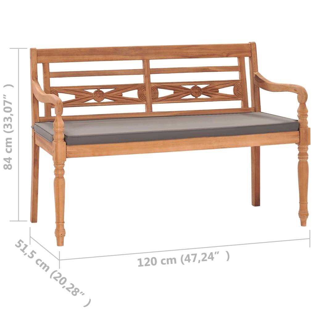 vidaXL Batavia-Bank mit Dunkelgrauem Kissen 120 cm Teak Massivholz