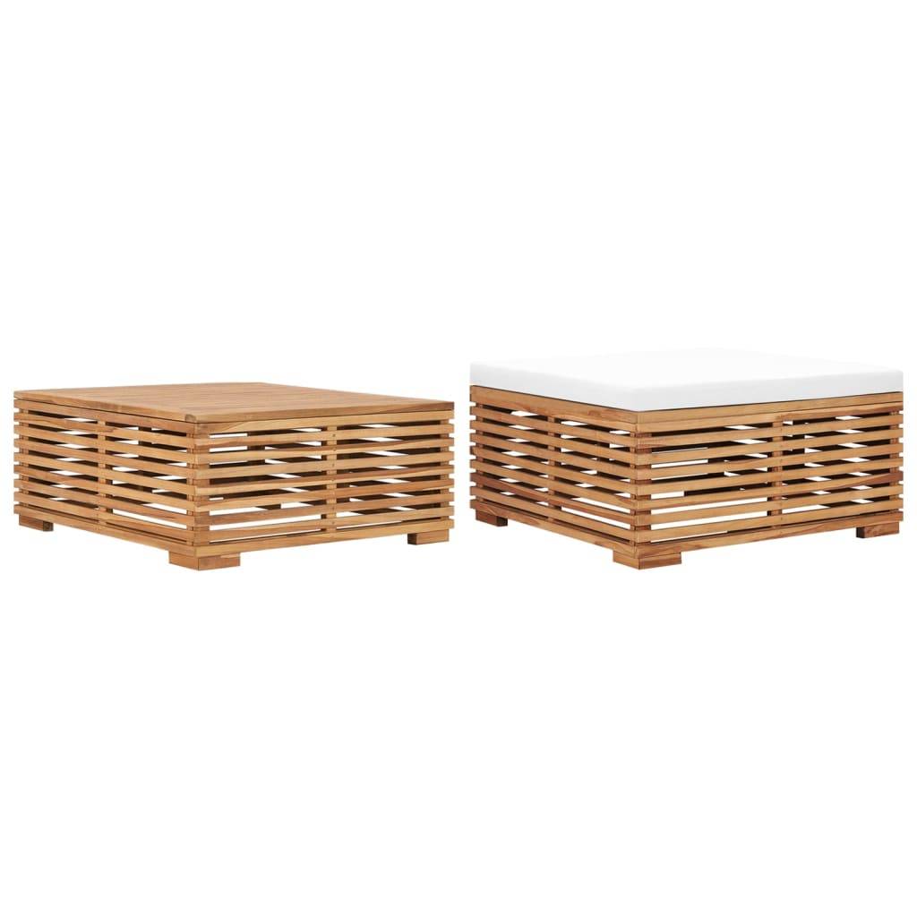 vidaXL Gartentisch und Fußhocker Set mit Creme Kissen Teak Massivholz