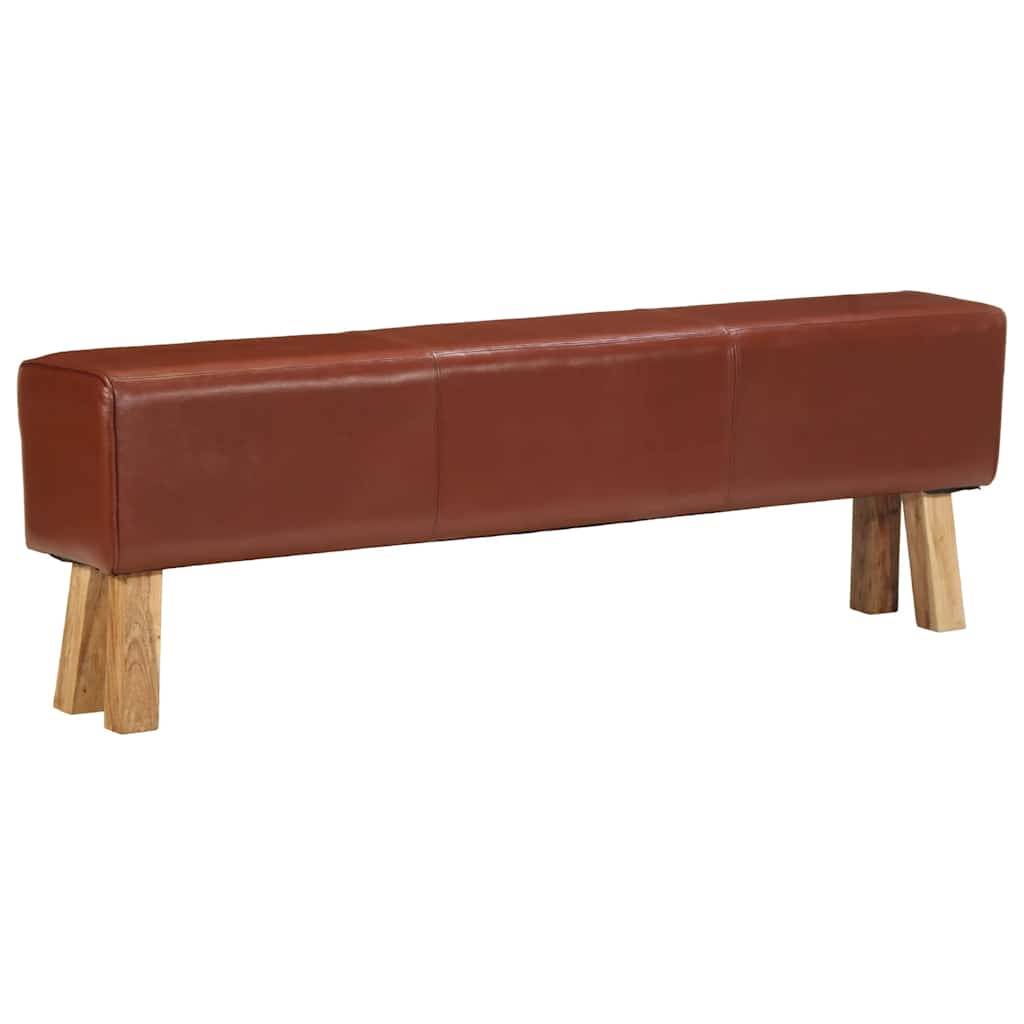 vidaXL Bank Turnbock-Design 160cm Braun Echtleder Massivholz Akazie