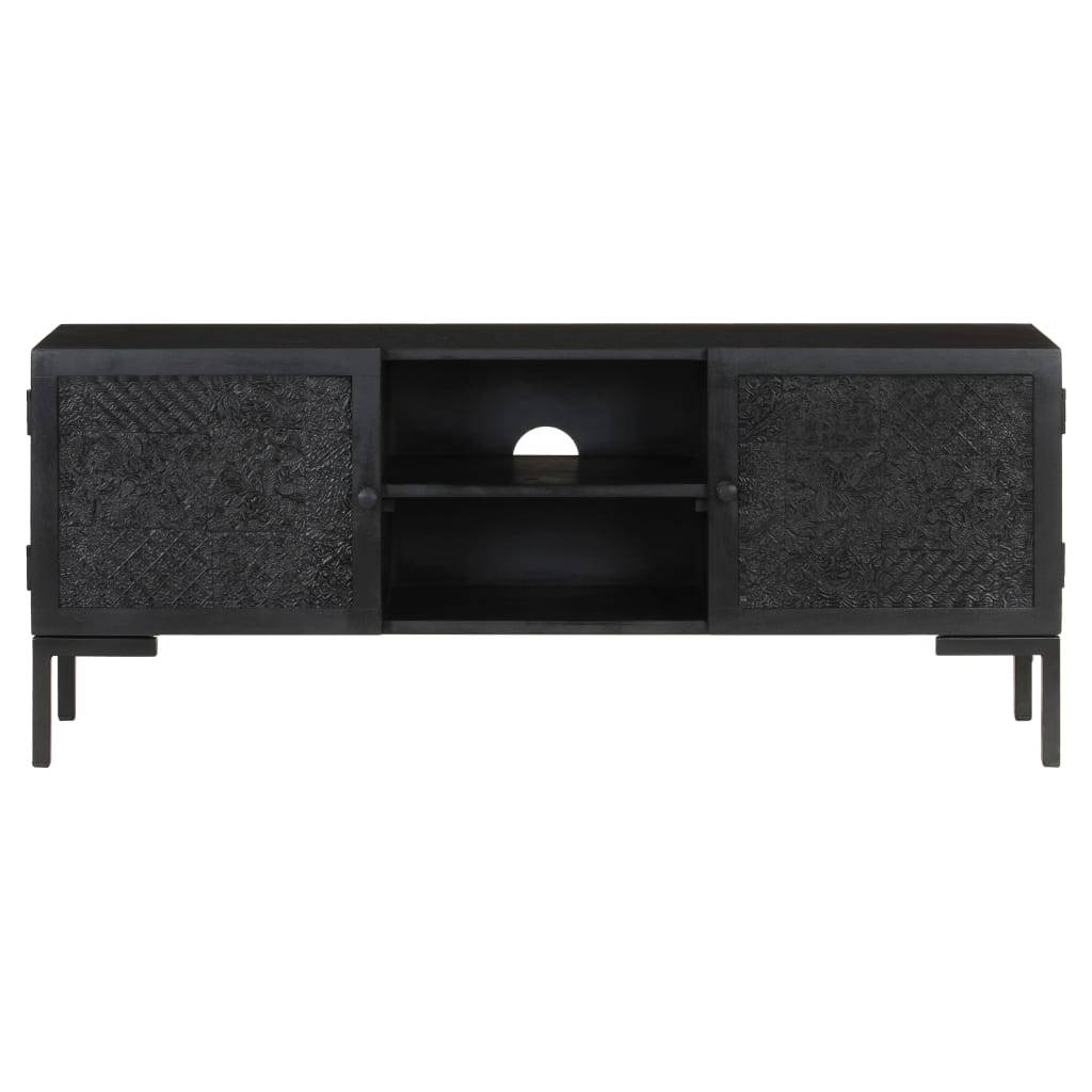 vidaXL TV-Schrank Schwarz 115x30x46 cm Massivholz Mango