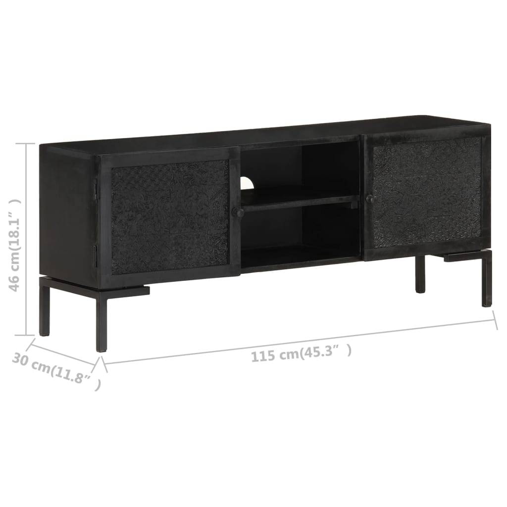 vidaXL TV-Schrank Schwarz 115x30x46 cm Massivholz Mango