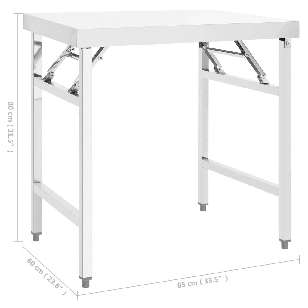 vidaXL Küchen-Arbeitstisch Klappbar 85x60x80 cm Edelstahl