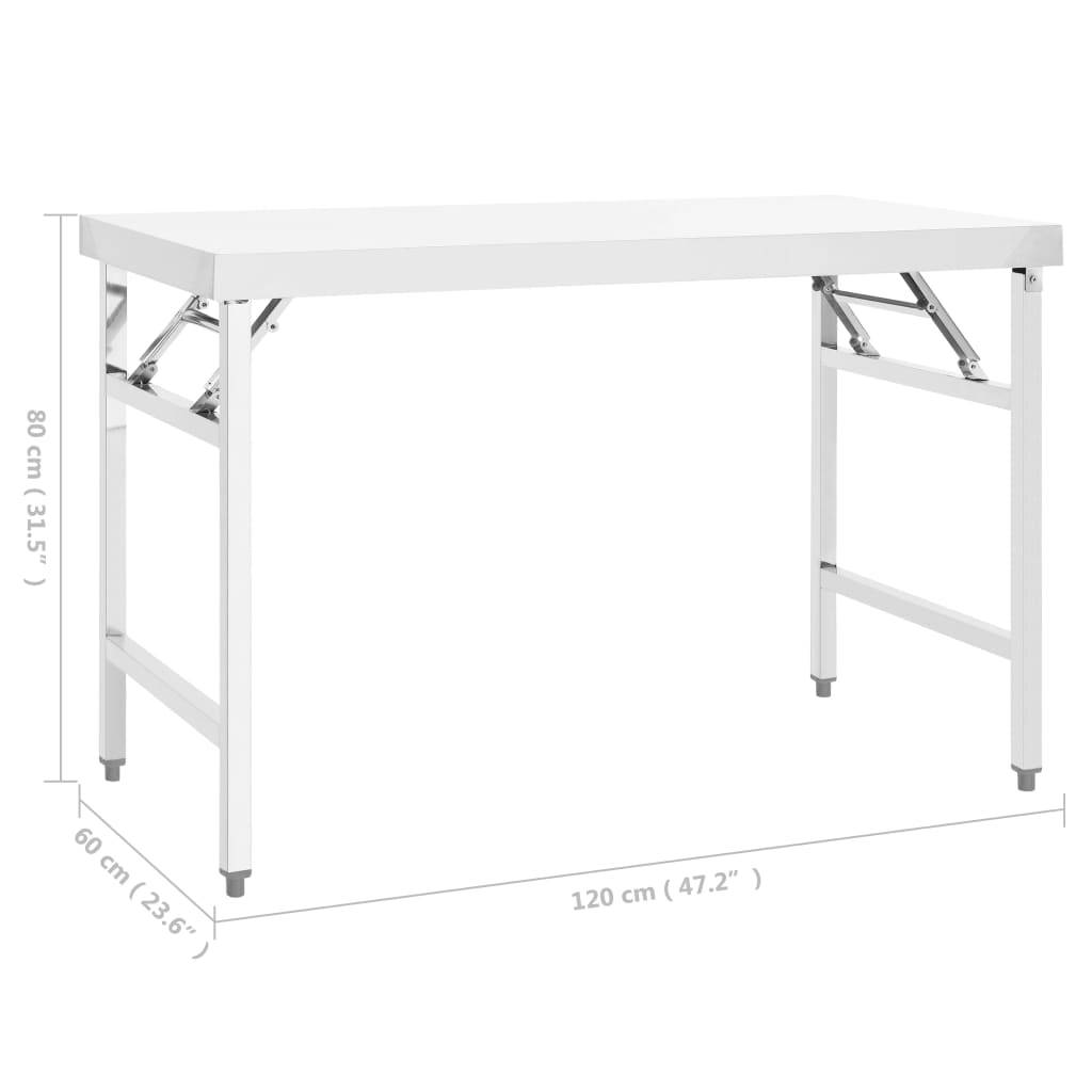 vidaXL Küchen-Arbeitstisch Klappbar 120x60x80 cm Edelstahl