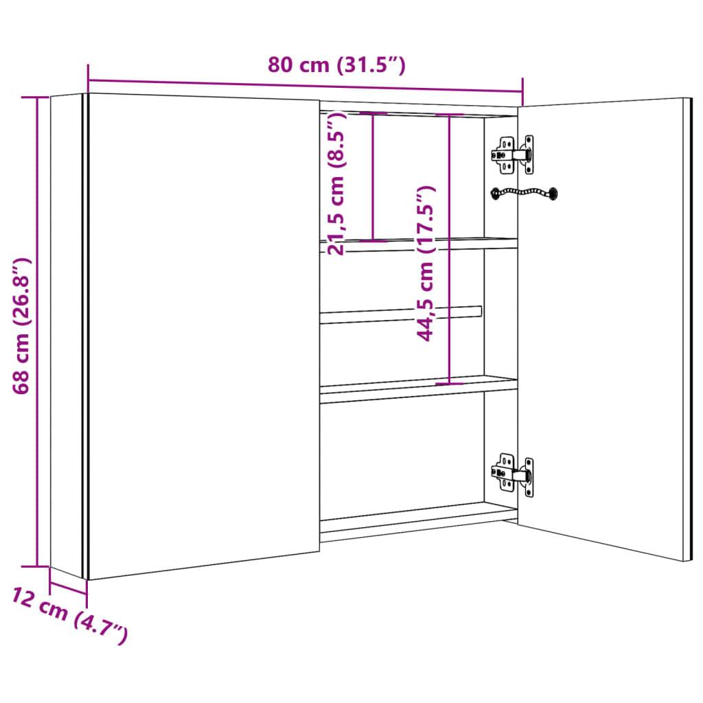 vidaXL LED-Spiegelschrank fürs Bad Weiß und Eichen-Optik 80x12x68 cm