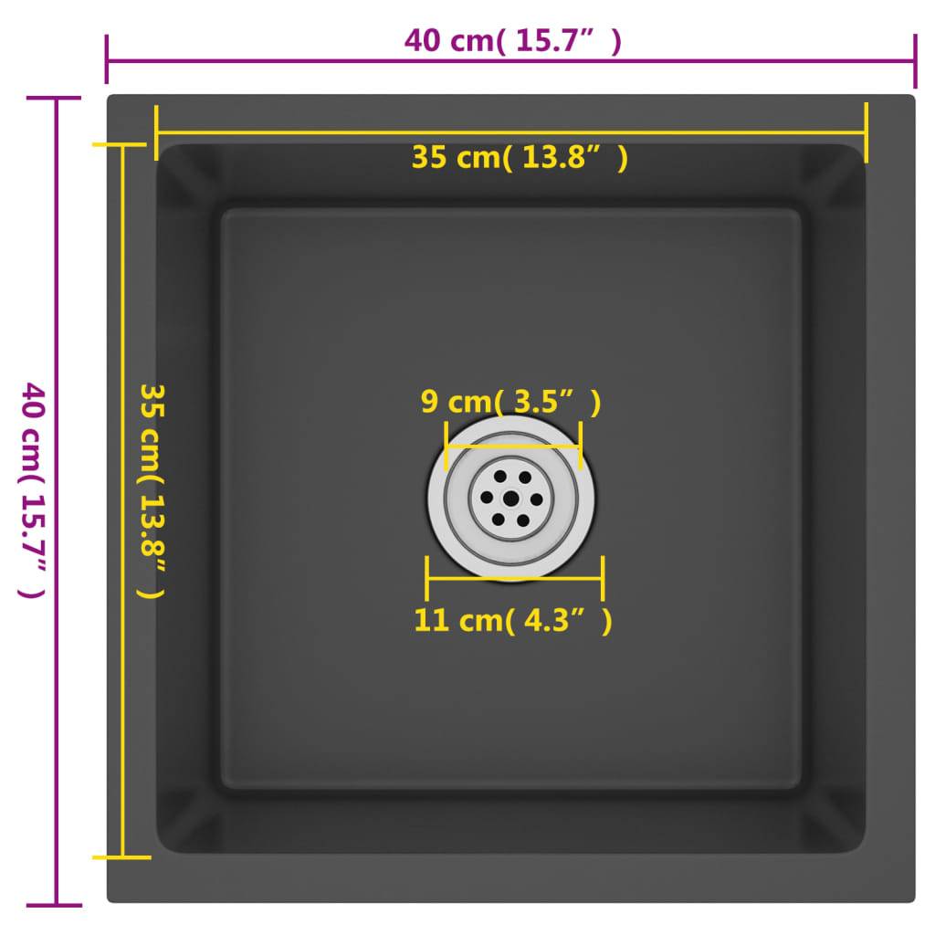 vidaXL Handgemachte Einbauspüle Schwarz Edelstahl