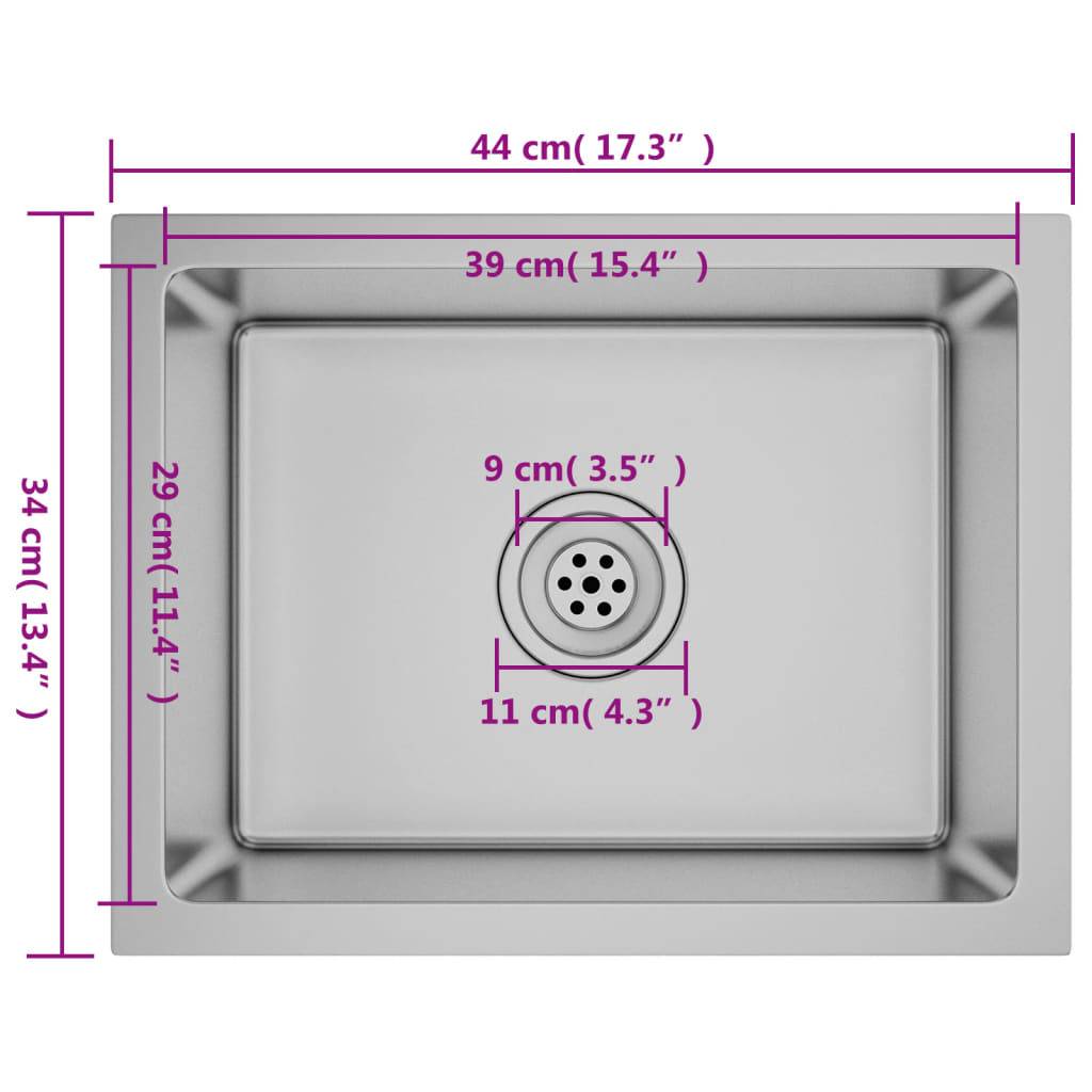 vidaXL Handgemachte Einbauspüle Edelstahl