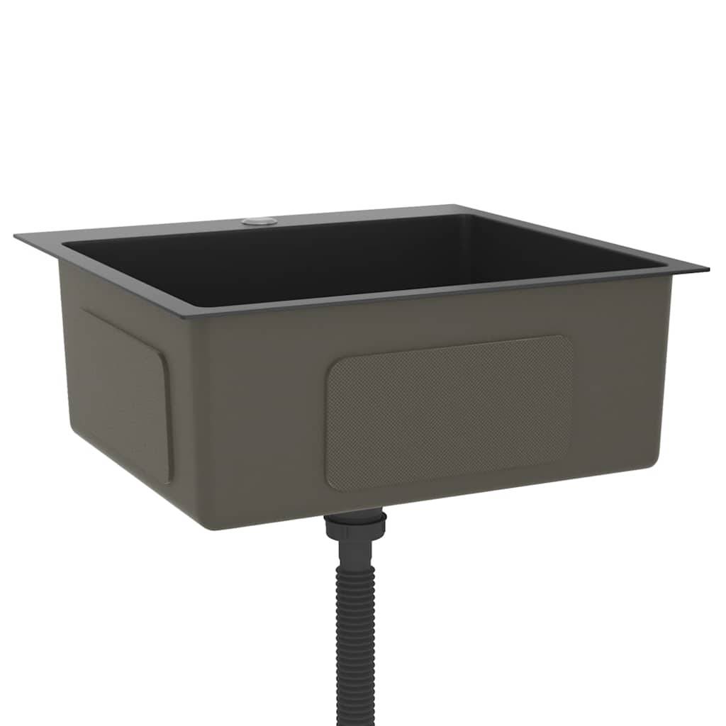 vidaXL Handgemachte Einbauspüle Schwarz Edelstahl