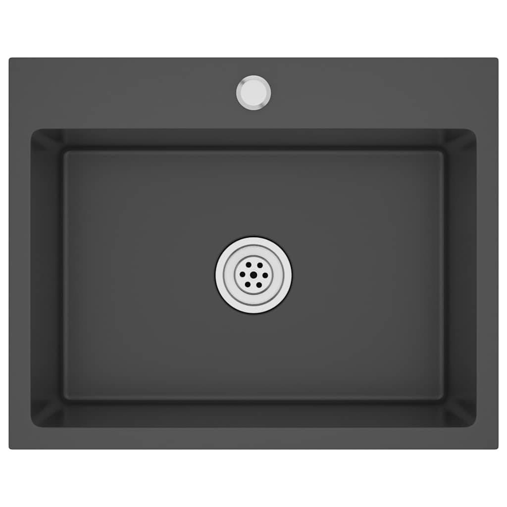 vidaXL Handgemachte Einbauspüle Schwarz Edelstahl