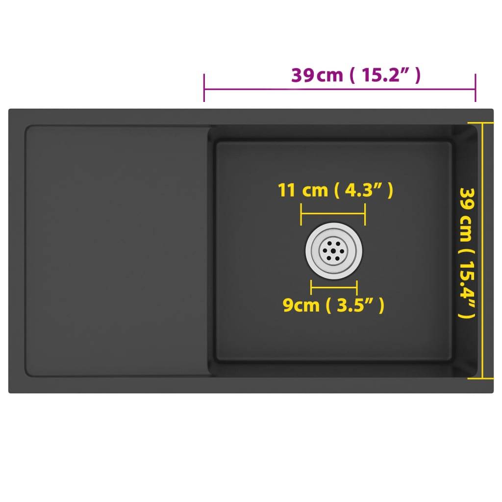 vidaXL Handgemachte Einbauspüle Schwarz Edelstahl