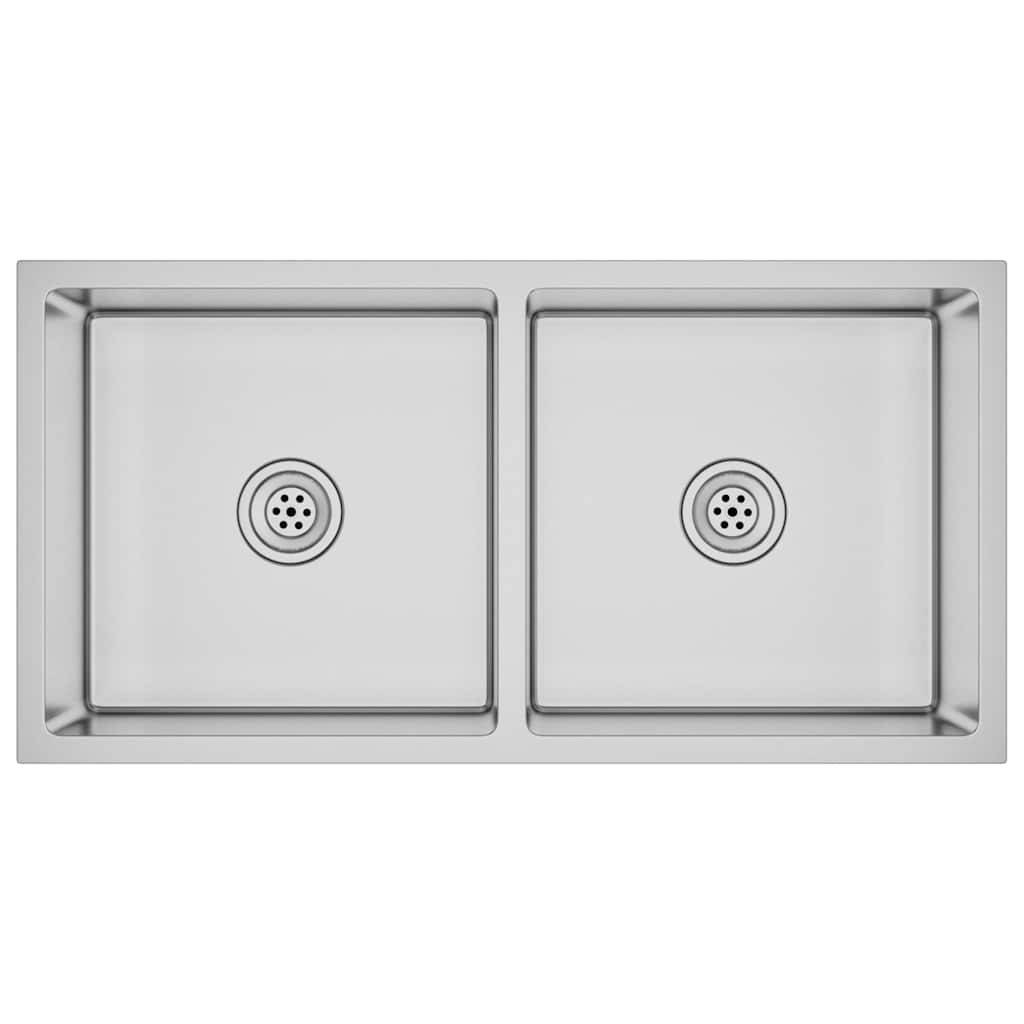 vidaXL Handgemachte Einbauspüle Edelstahl