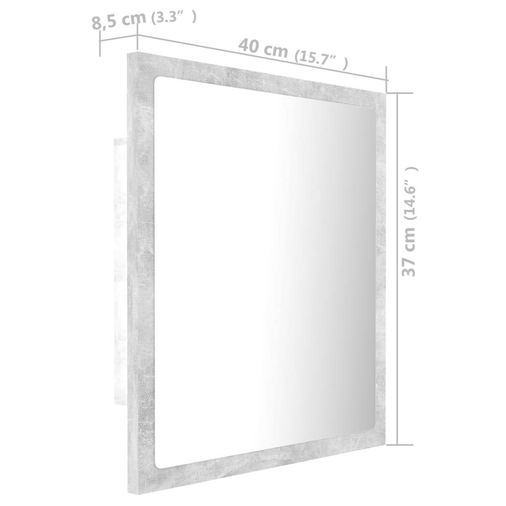 vidaXL LED-Badspiegel Betongrau 40x8,5x37 cm Acryl