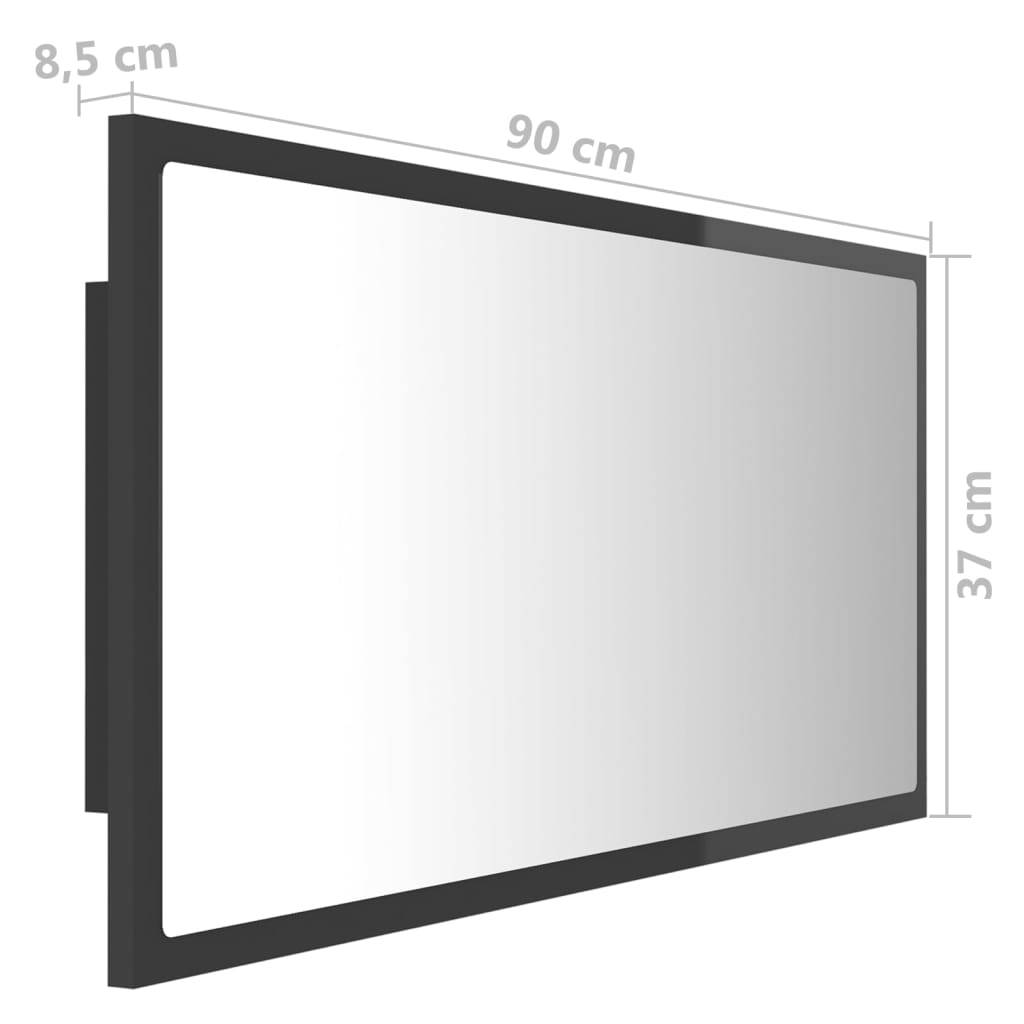 vidaXL LED-Badspiegel Hochglanz-Grau 90x8,5x37 cm Acryl