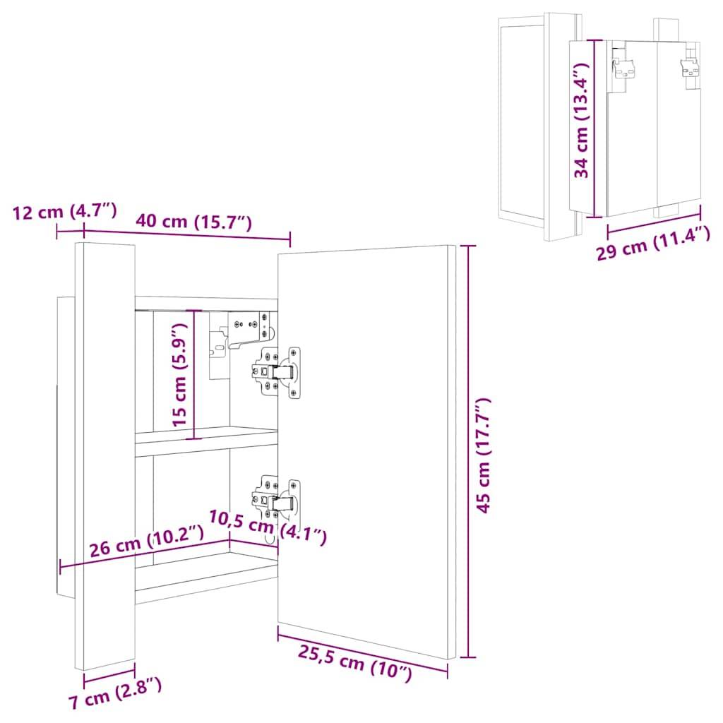 vidaXL LED-Bad-Spiegelschrank Schwarz 40x12x45 cm Acryl