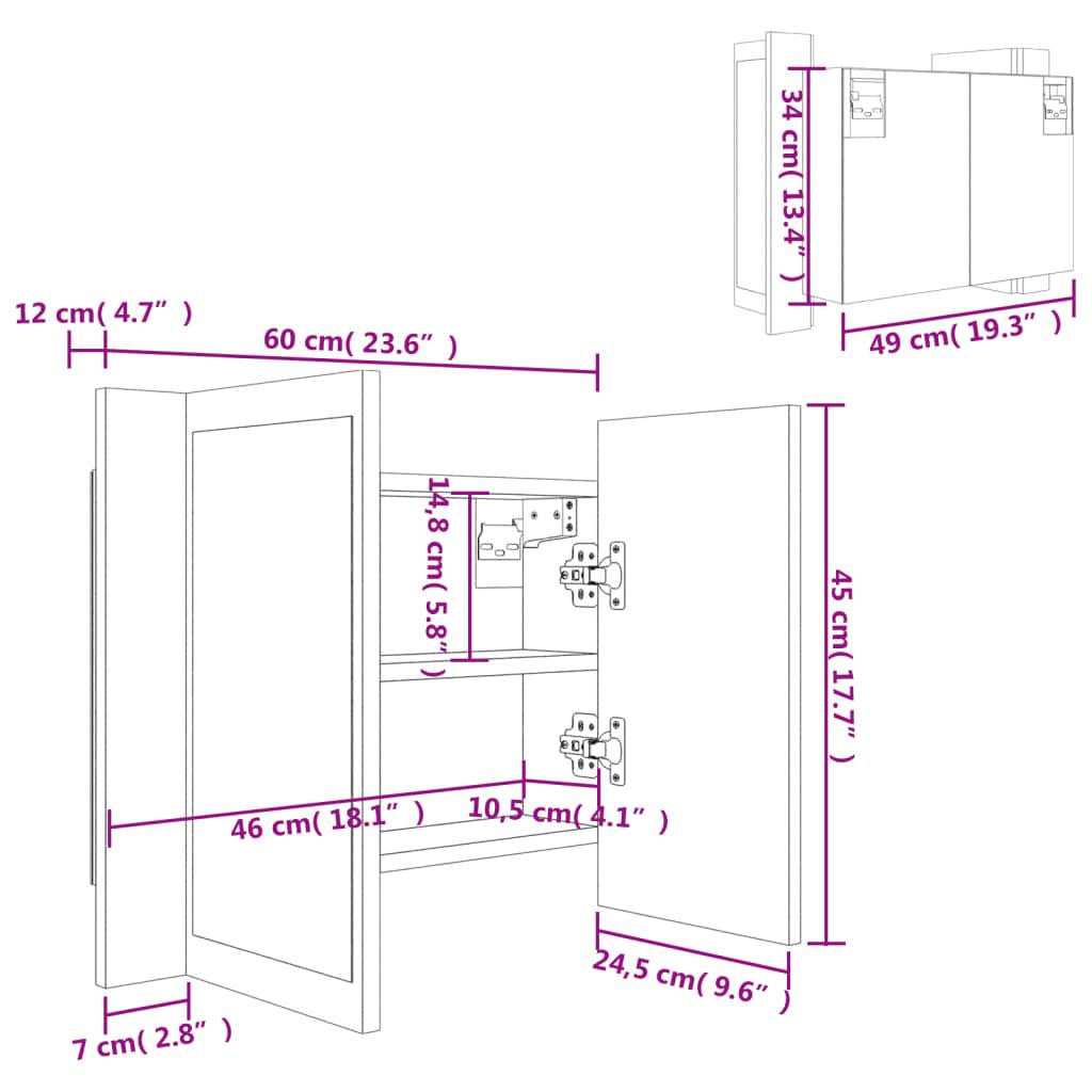 vidaXL LED-Spiegelschrank Grau Sonoma 60x12x45 cm Holzwerkstoff