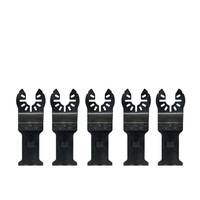 Fünf identische Metallklammern mit einem gezahnten Kreisdesign an der Oberseite, in einer Reihe vor weißem Hintergrund angeordnet.