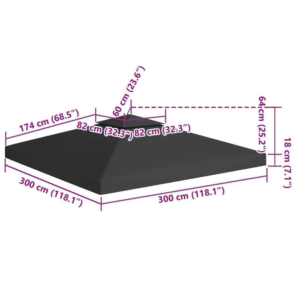 vidaXL Pavillon-Dachplane mit Kaminabzug 310 g/m² 3x3 m Schwarz