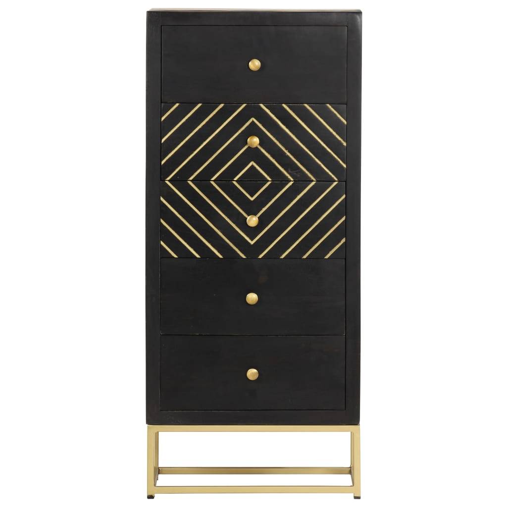 vidaXL Schubladenschrank Schwarz Golden 45x30x105cm Mangoholz