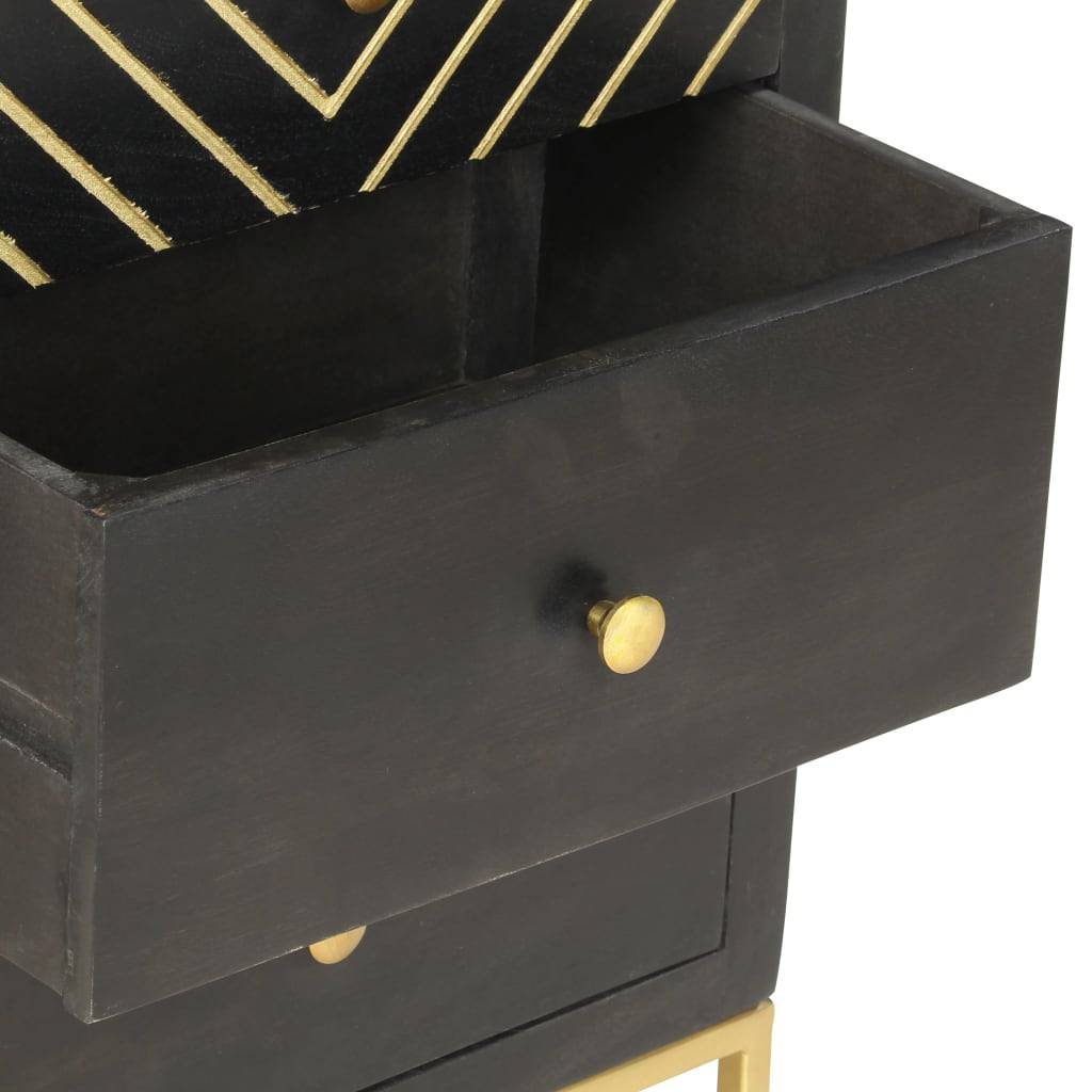 vidaXL Schubladenschrank Schwarz Golden 45x30x105cm Mangoholz