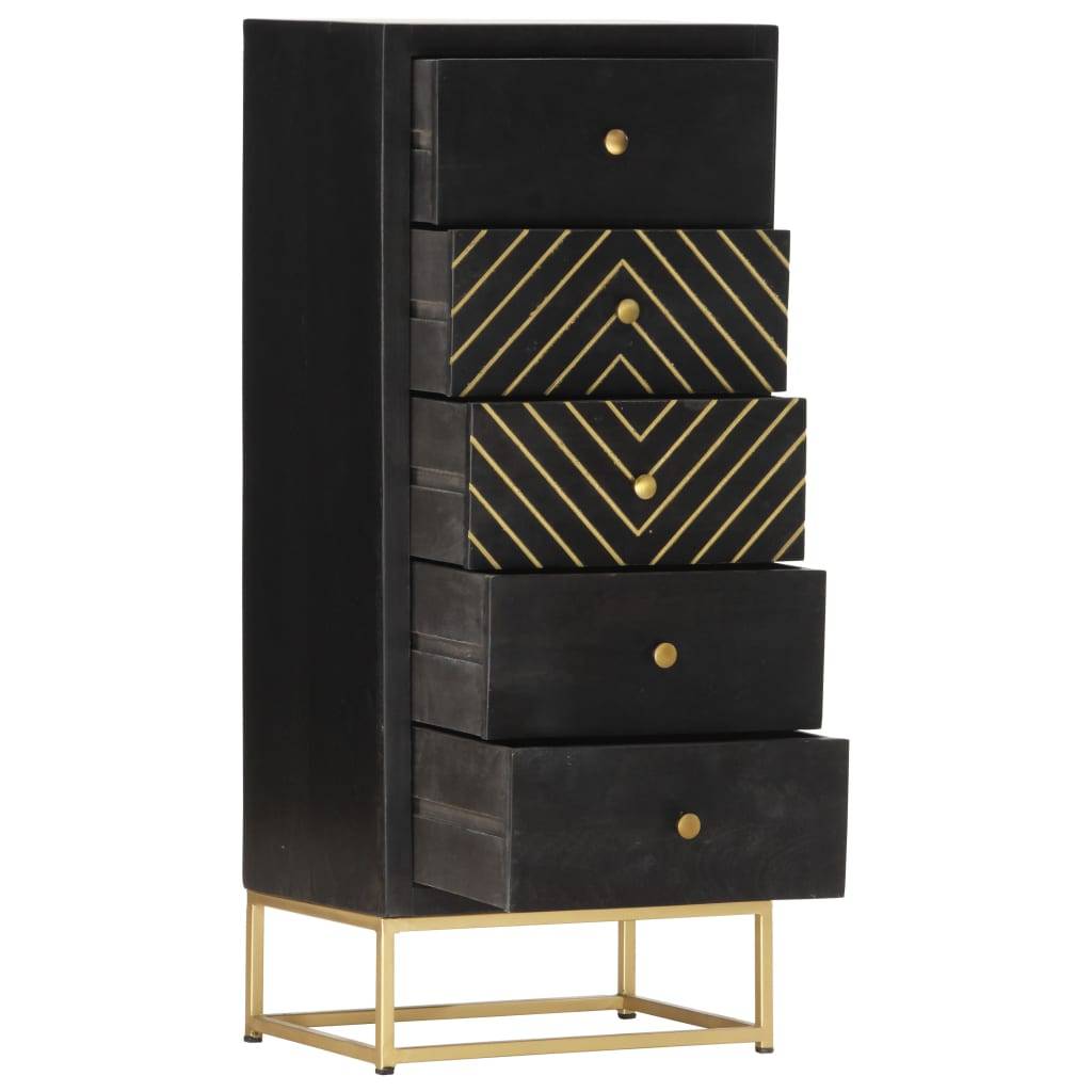 vidaXL Schubladenschrank Schwarz Golden 45x30x105cm Mangoholz