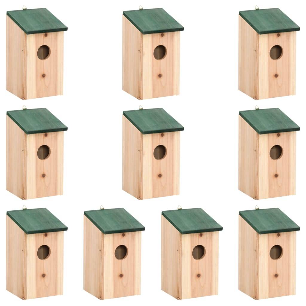 vidaXL Vogelhäuser 10 Stk. Tanne Massivholz 12x12x22 cm