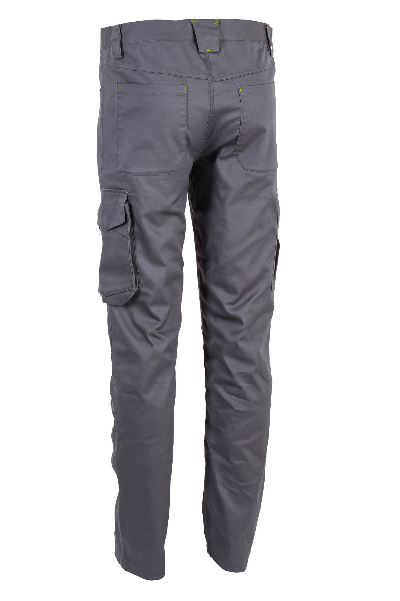 Graue Cargohose mit Seitentaschen, von hinten gezeigt, die ihren lässigen Stil und ihre Funktionalität betonen.