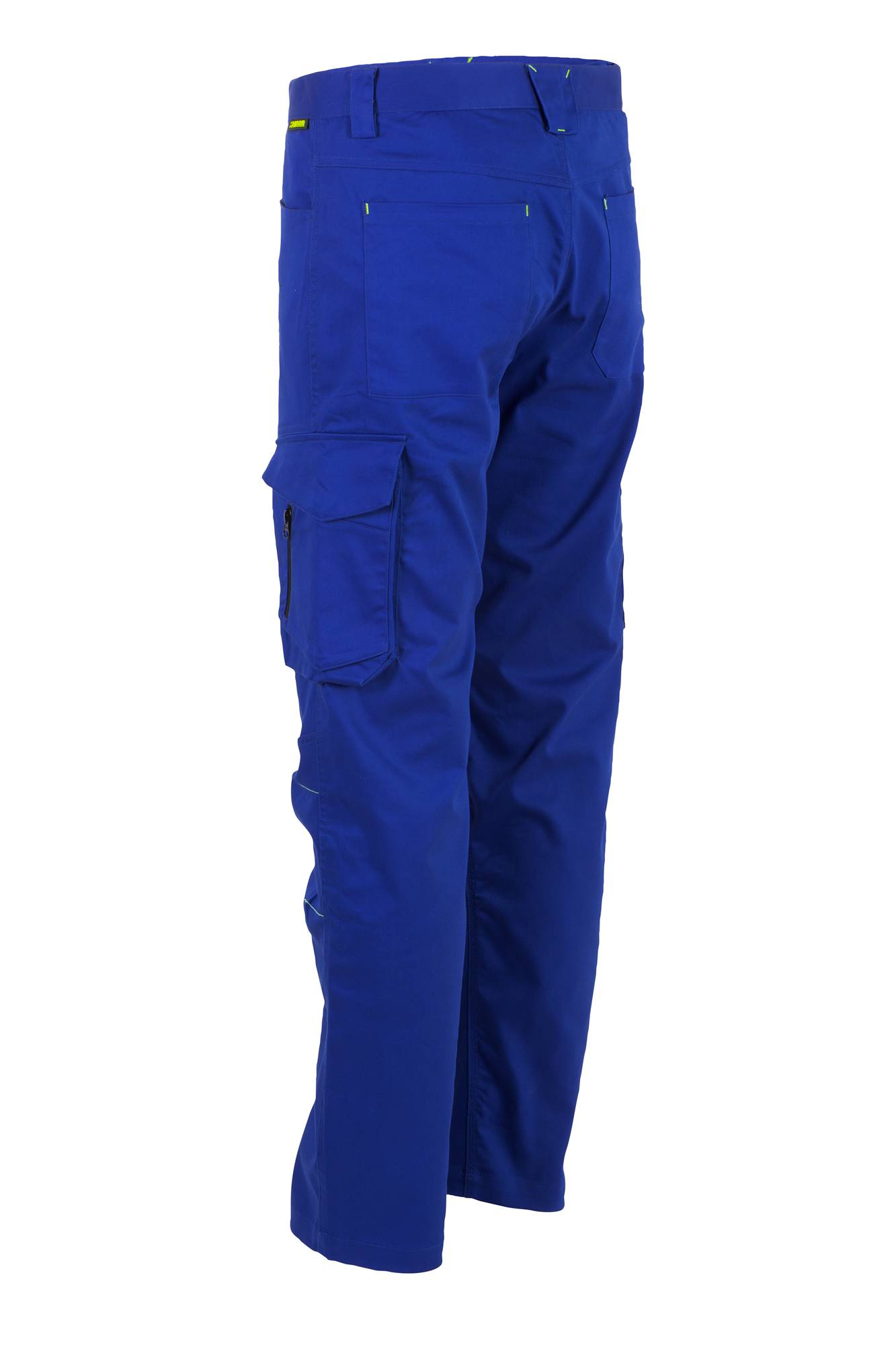 Blaue Cargo-Hose mit Seitentaschen, in Nahaufnahme von der Taille abwärts, die ihre Funktionalität und Designmerkmale hervorhebt.