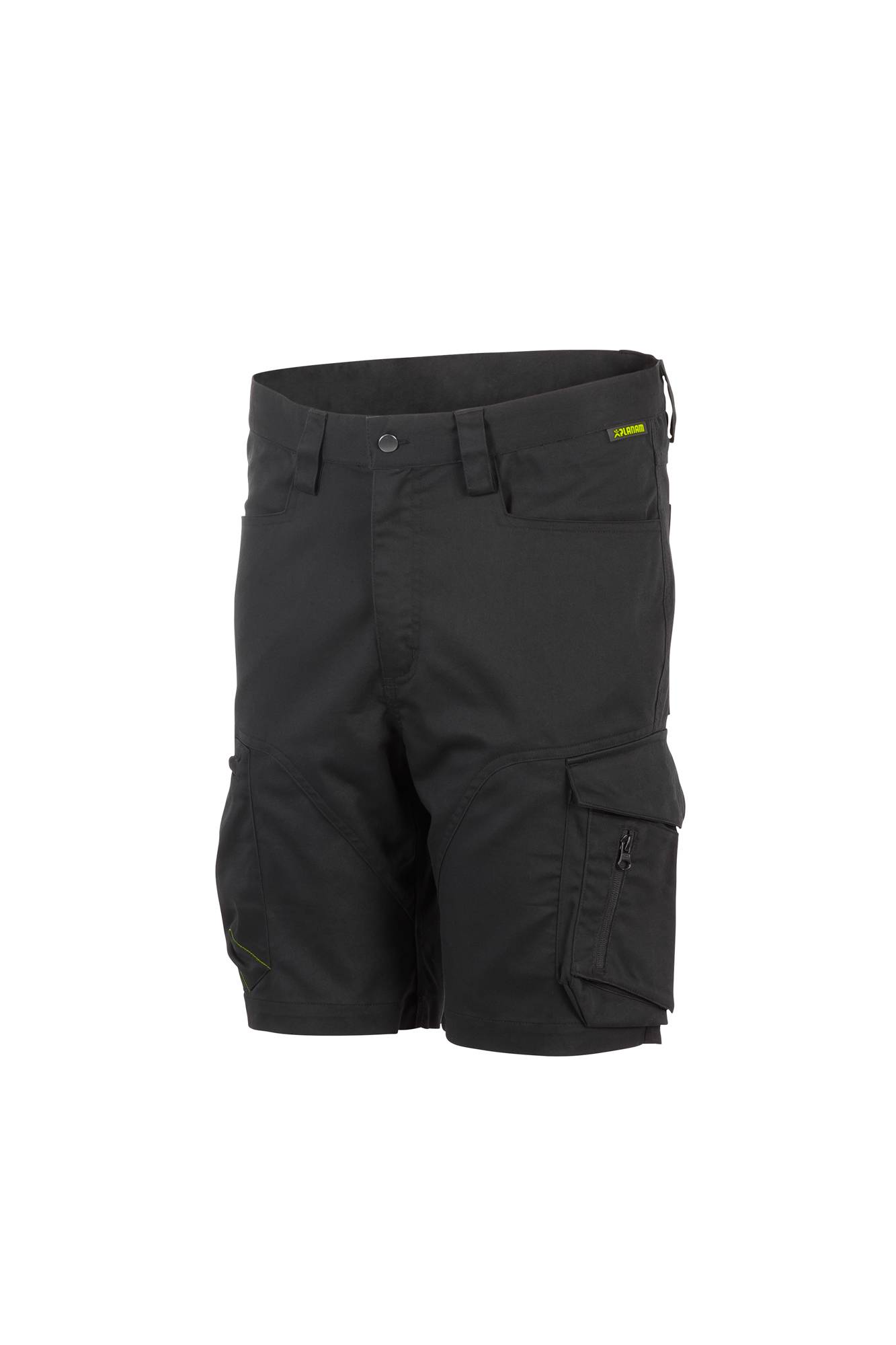 Schwarze taktische Cargo-Shorts mit mehreren Taschen und Knopfverschluss, entwickelt für Funktionalität und Outdoor-Aktivitäten.