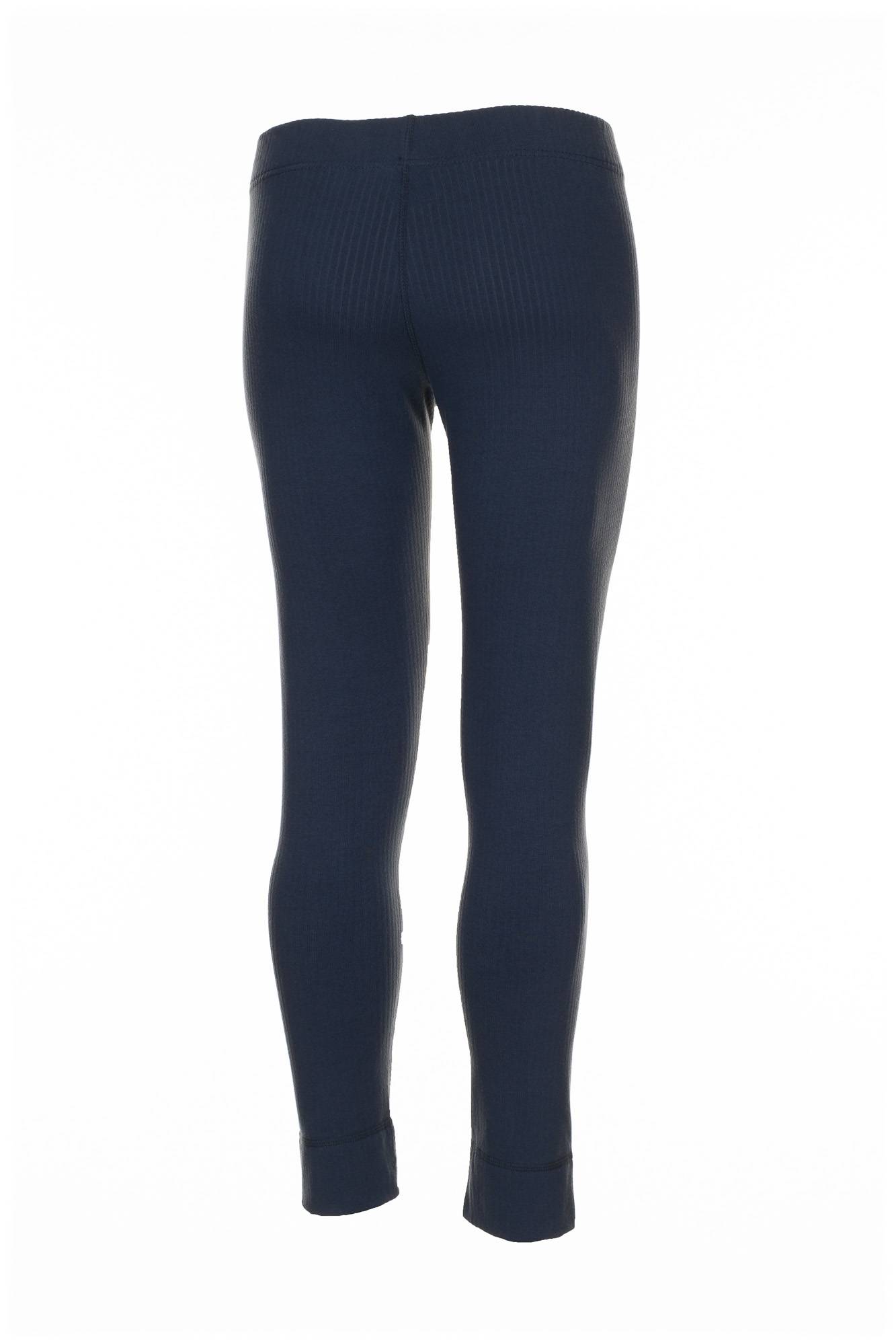 Dunkelblaue, eng anliegende Leggings in Vorderansicht auf weißem Hintergrund.