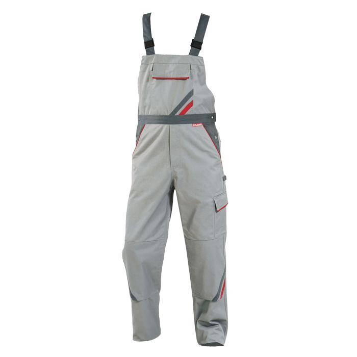 Arbeitslatzhose - Gr. 110 - zink/schiefer - Streifen schiefer/rot - 65% Polyester - 35% Baumwolle - ca. 285 g/m² - strapazierfähig -"Highline"