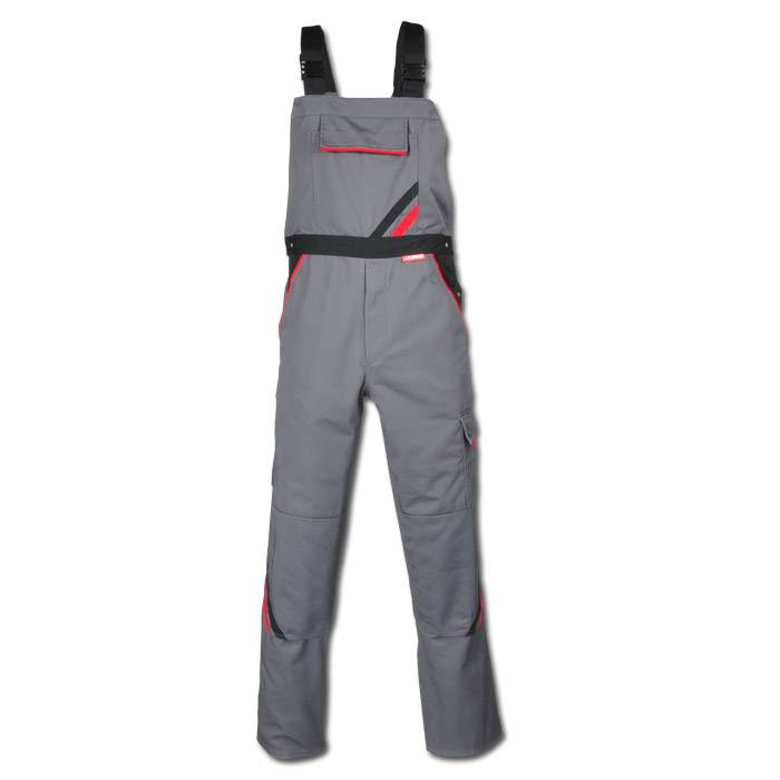 Arbeitslatzhose - Gr. 118 - schiefer/schwarz - Streifen schwarz/rot - 65% Polyester - 35% Baumwolle - ca. 285 g/m² - strapazierfähig -"Highline"