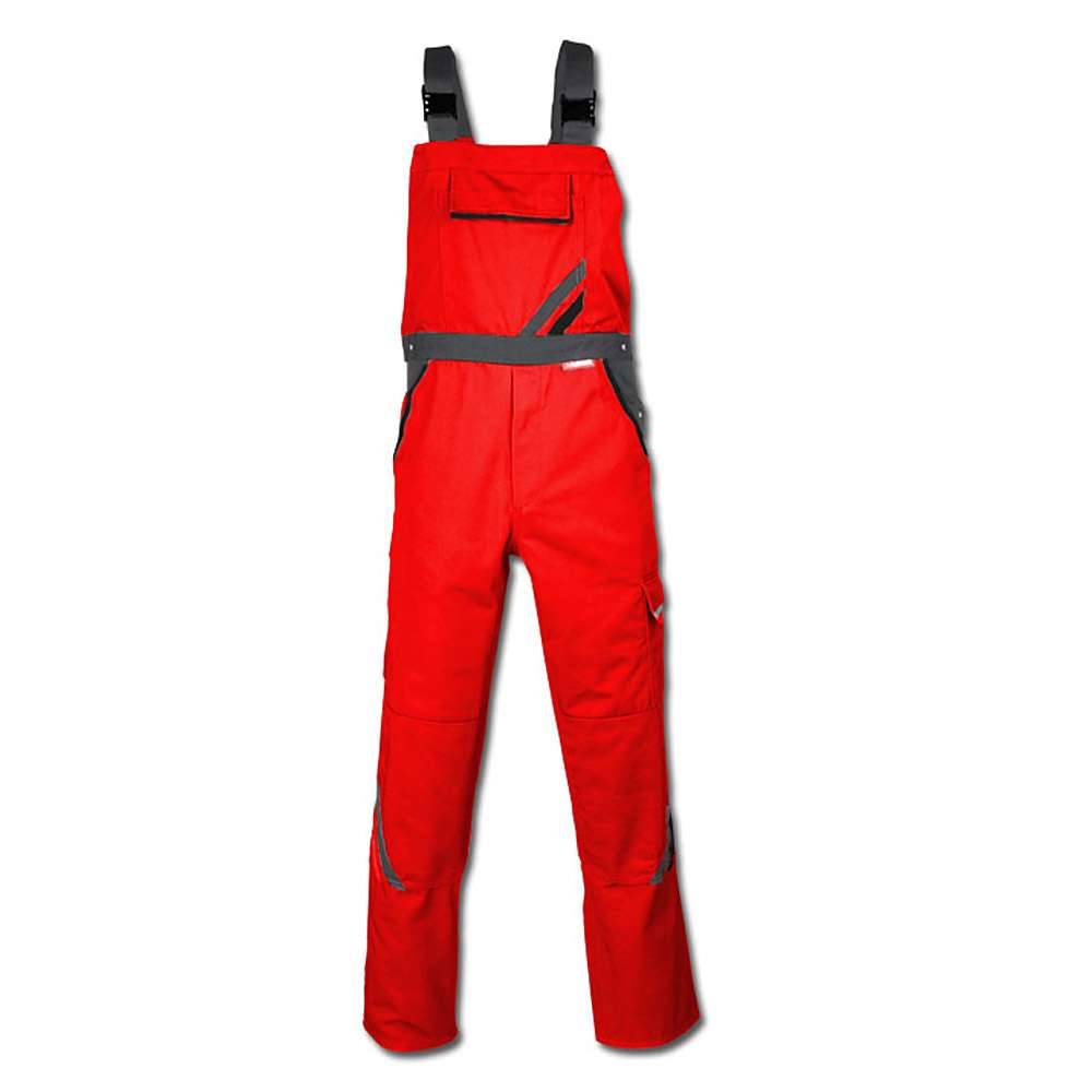Arbeitslatzhose - Gr. 114 - rot/schiefer - Streifen schiefer/schwarz - 65% Polyester - 35% Baumwolle - ca. 285 g/m² - strapazierfähig -"Highline"