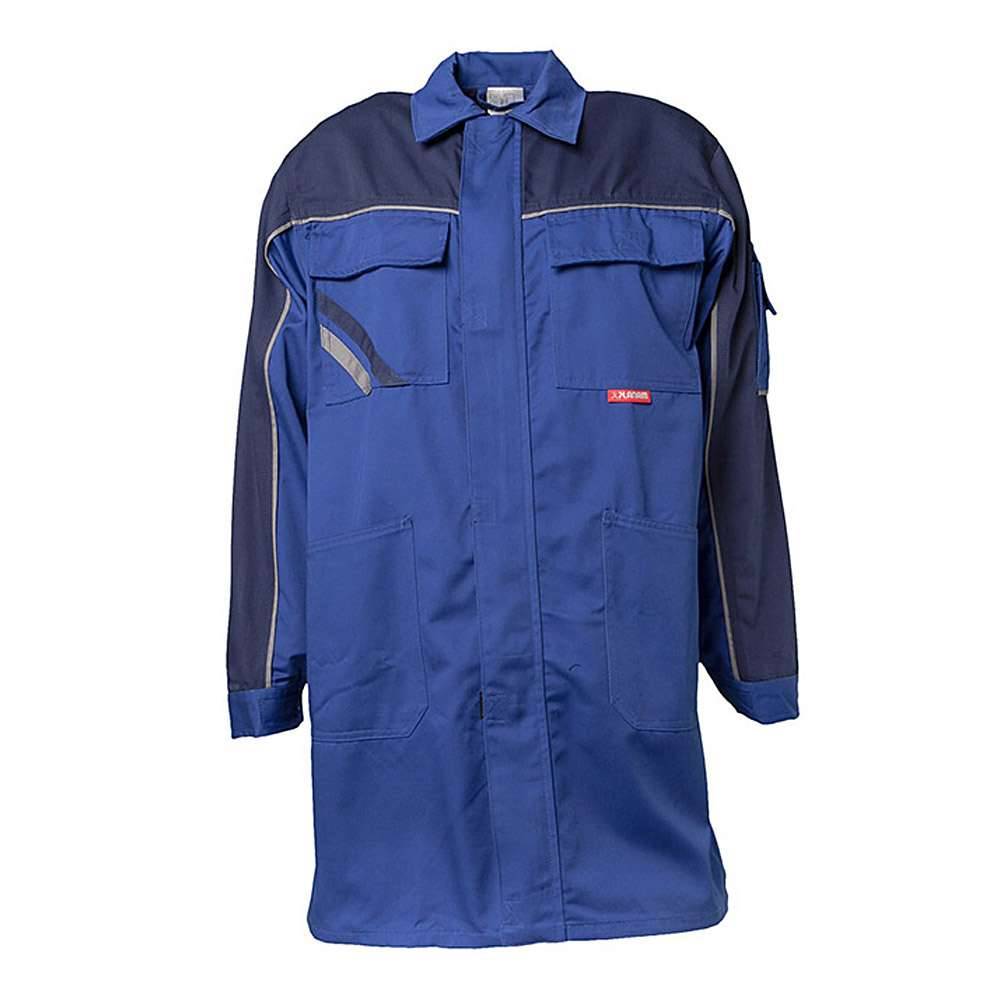 Berufsmantel - Gr. 68 - kornblau/marine - 65% PES - 35% CO - 300 g/m² - strapazierfähig - atmungsaktiv und pflegeleicht - Umlegekragen - "Highline"