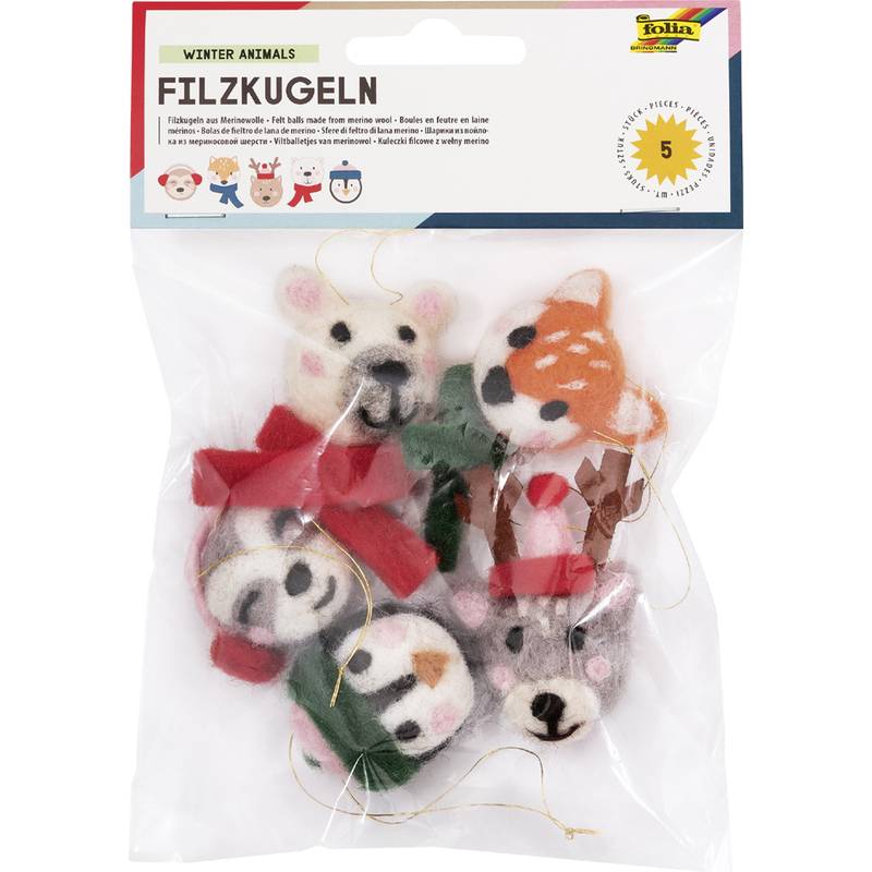 folia Filzkugeln WINTER TIERE, 5 Stück