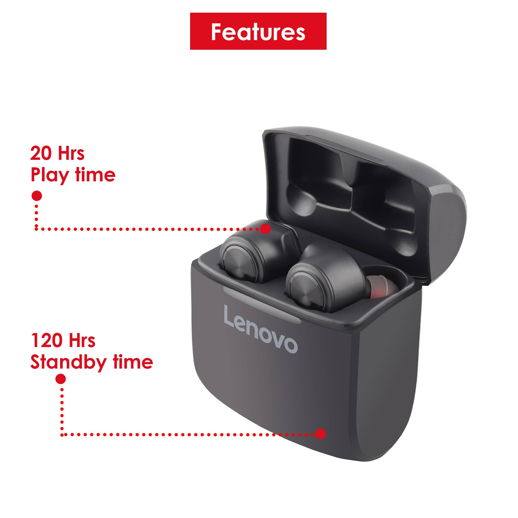 Lenovo HT20 In-ear Kopfhörer mit Ladecase schwarz