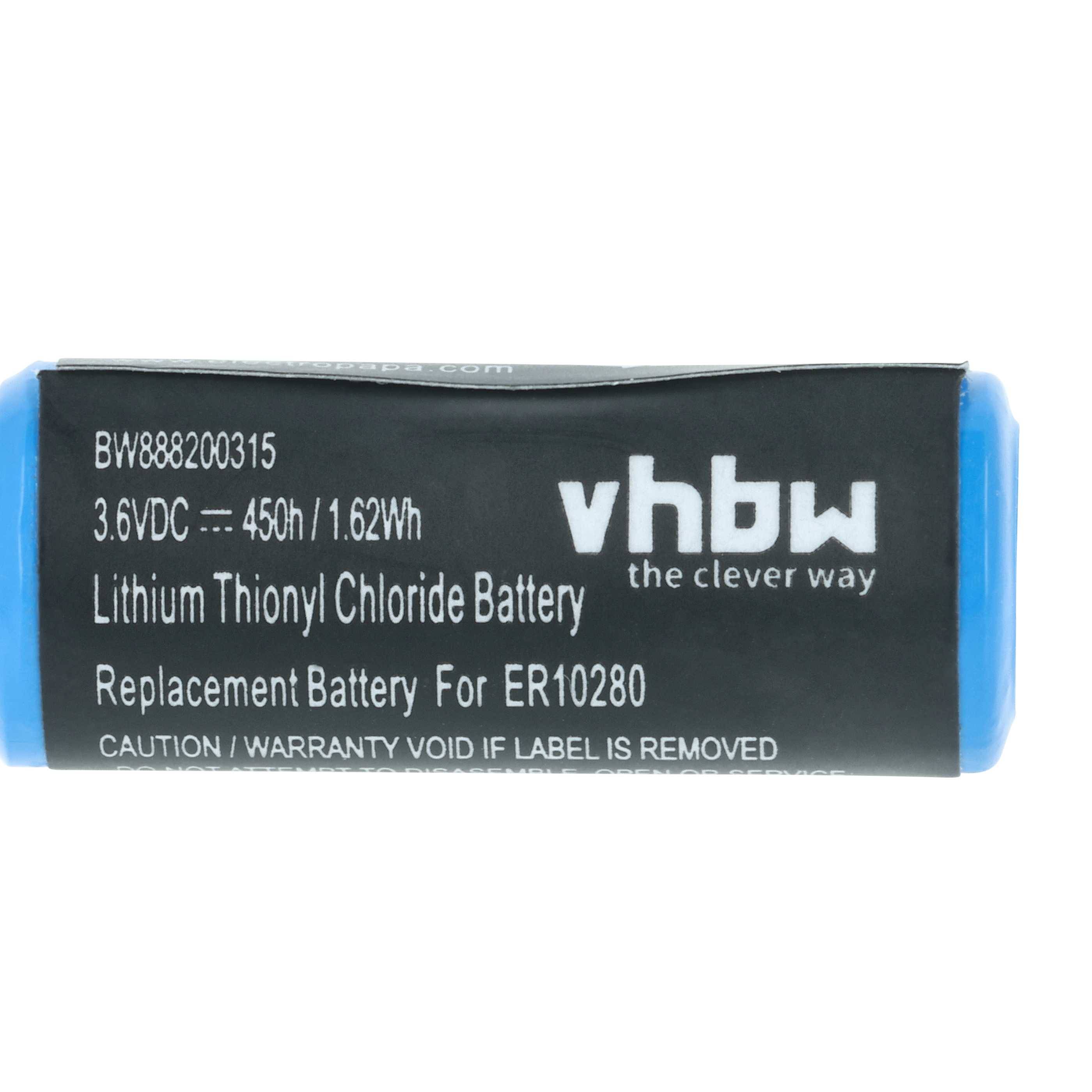 Zylinderförmige Lithium-Thionylchlorid-Batterie mit Text: 'vhbw die clevere Art', 'Ersatzbatterie für ER10280', 450h/1,62Wh.