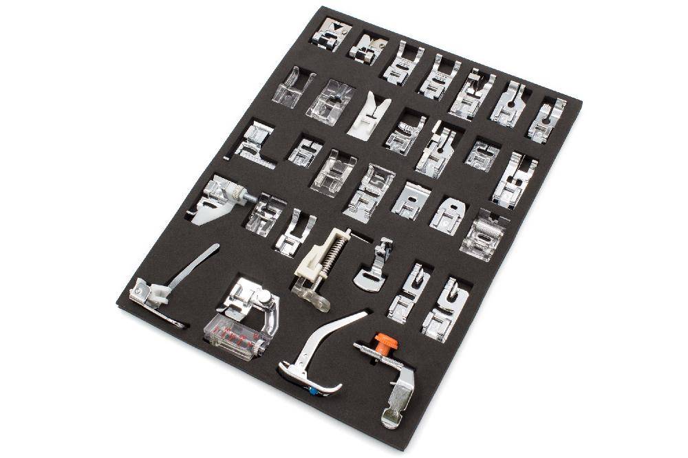 vhbw 32-teiliges Nähmaschinenfüße-Set kompatibel mit gängige Nähmaschinen mit 5 mm Stichbreite - Universal-Nähfüßchen