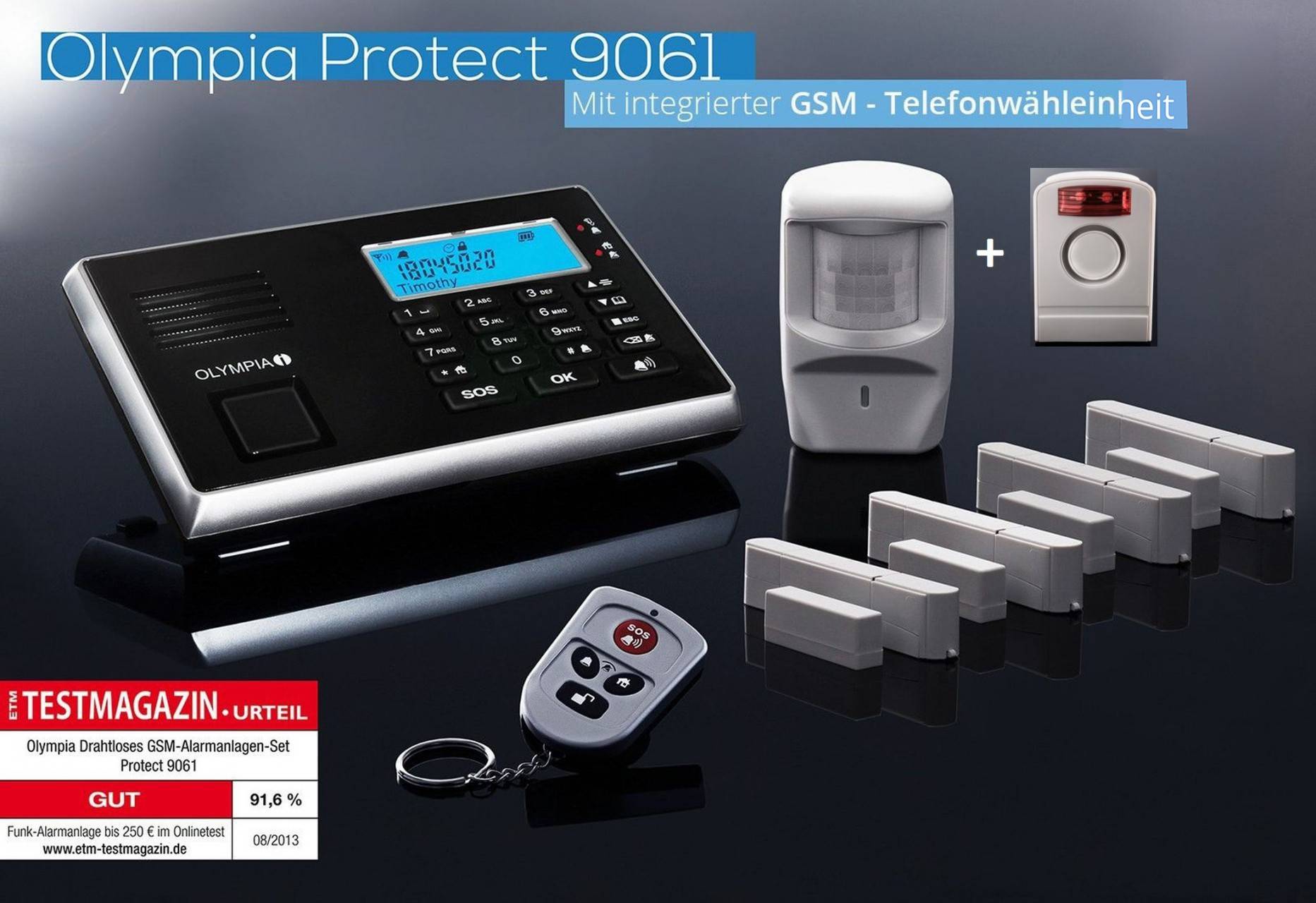 OLYMPIA Protect 9061 GSM Funk Alarmanlagen Super-Set mit Außensirene
