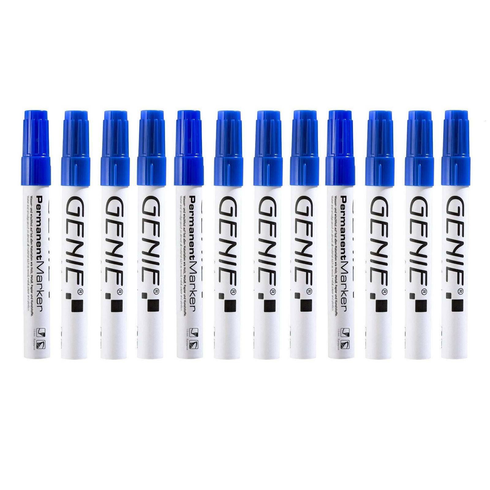 12 Stück GENIE Permanent Marker blau Permanentmarker Filzstifte wasserfest Stift