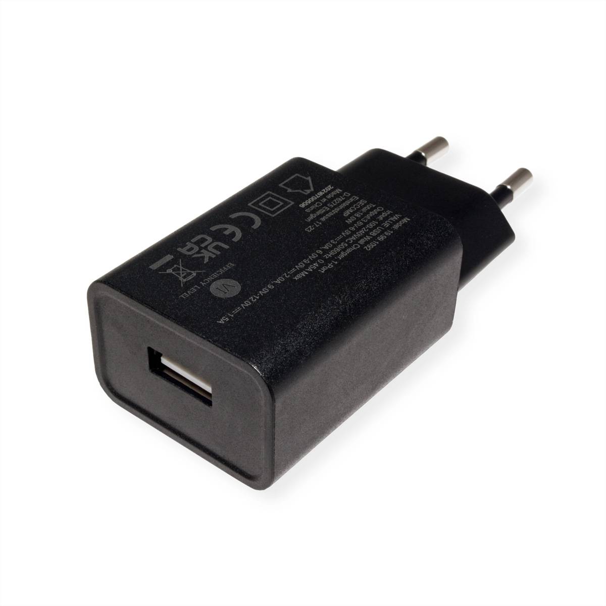 VALUE USB QC3.0 Charger mit Euro-Stecker, 1 Port (Typ-A QC), 18W