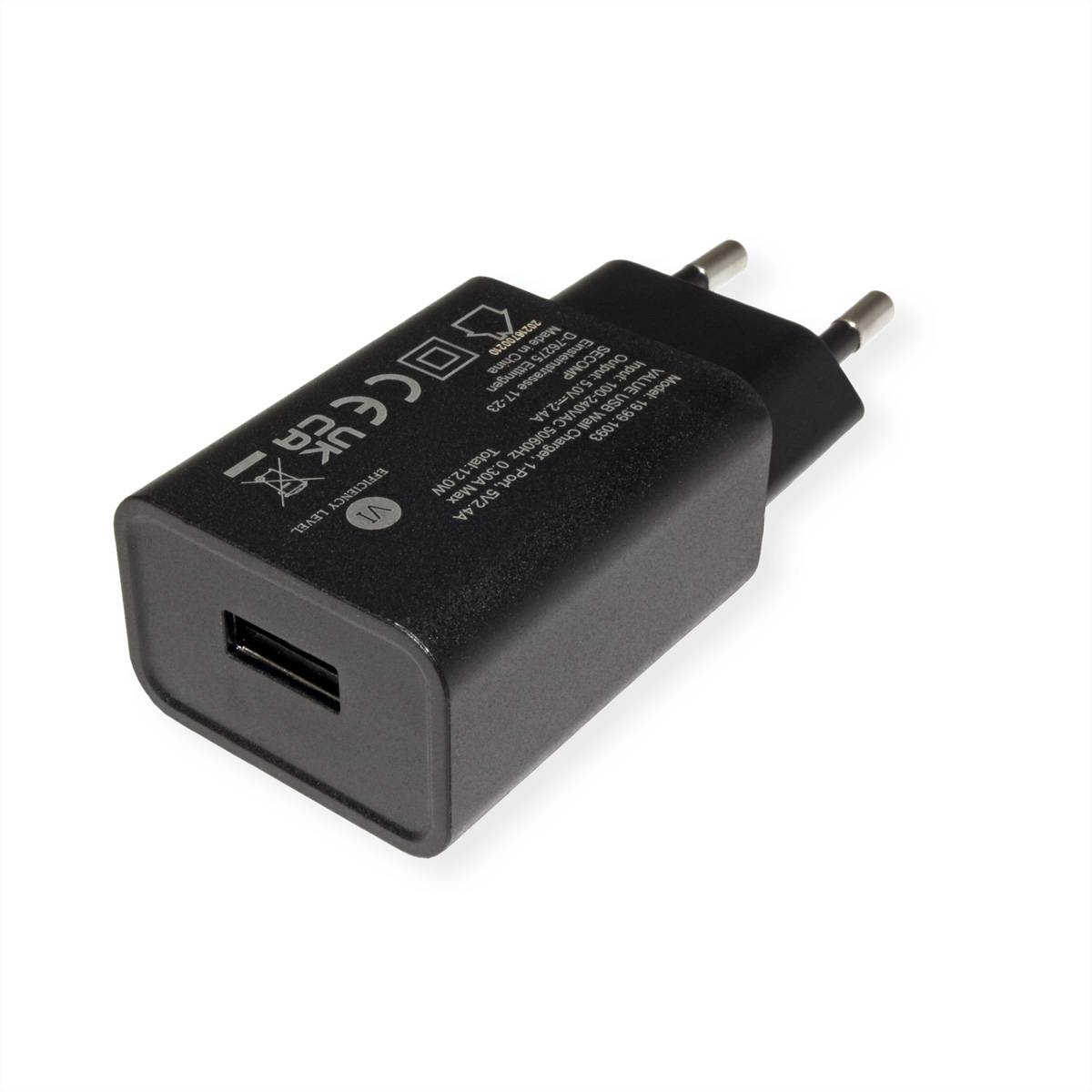 Value 19.99.1093 USB Ladegerät 12W 1x USB-A Schwarz Innenbereich