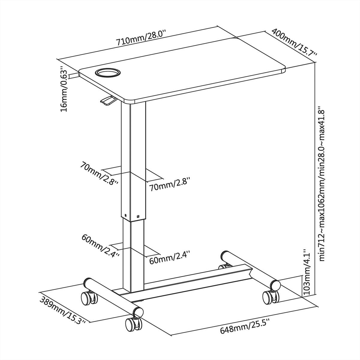 ROLINE Gasfeder-Beistelltisch, höhenverstellbar, weiß