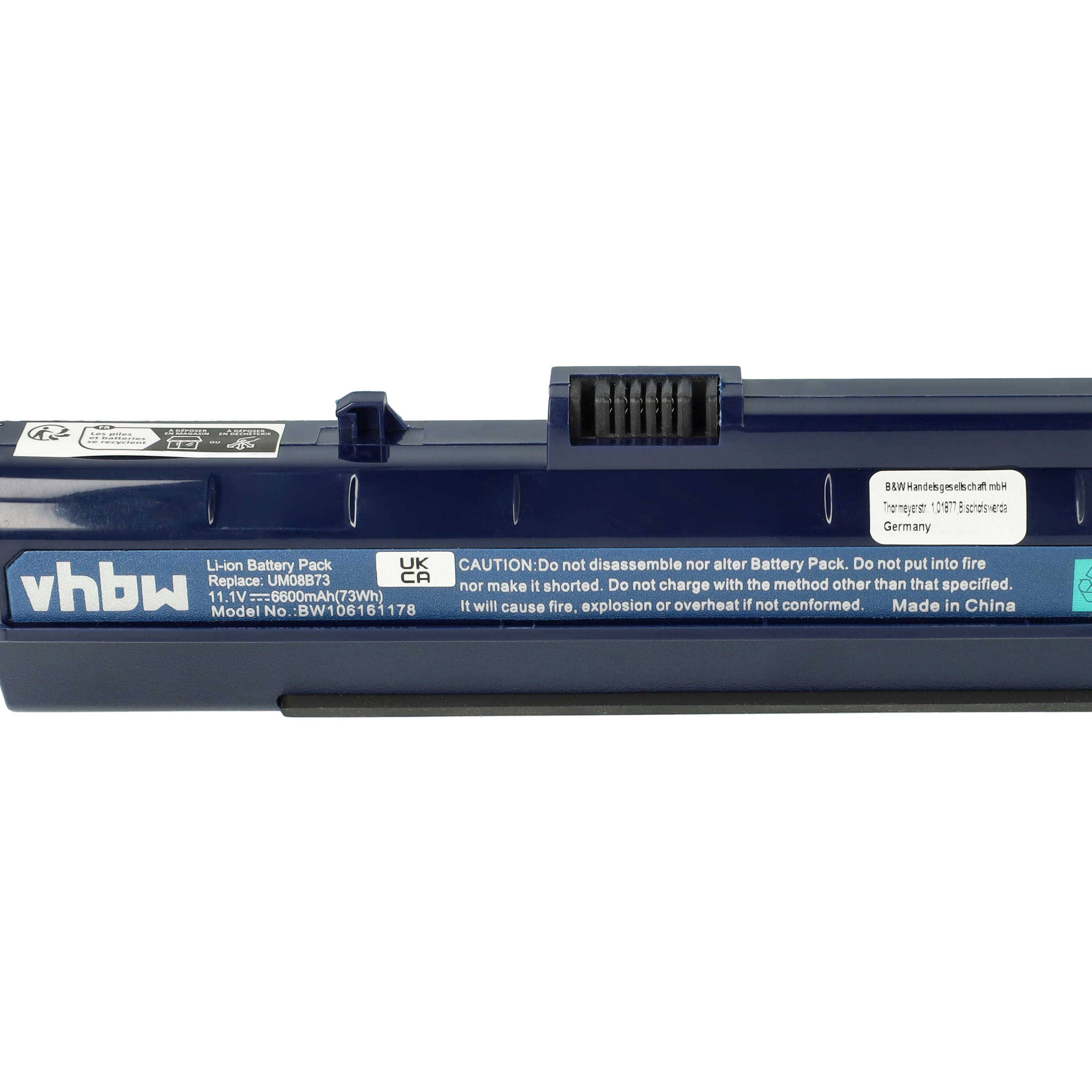 vhbw Akku Ersatz für Acer UM08A52, UM08A72, UM08A71, UM08A74, UM08A73, UM08B32, UM08B71 für Notebook (6600 mAh, 11,1 V, Li-Ion)