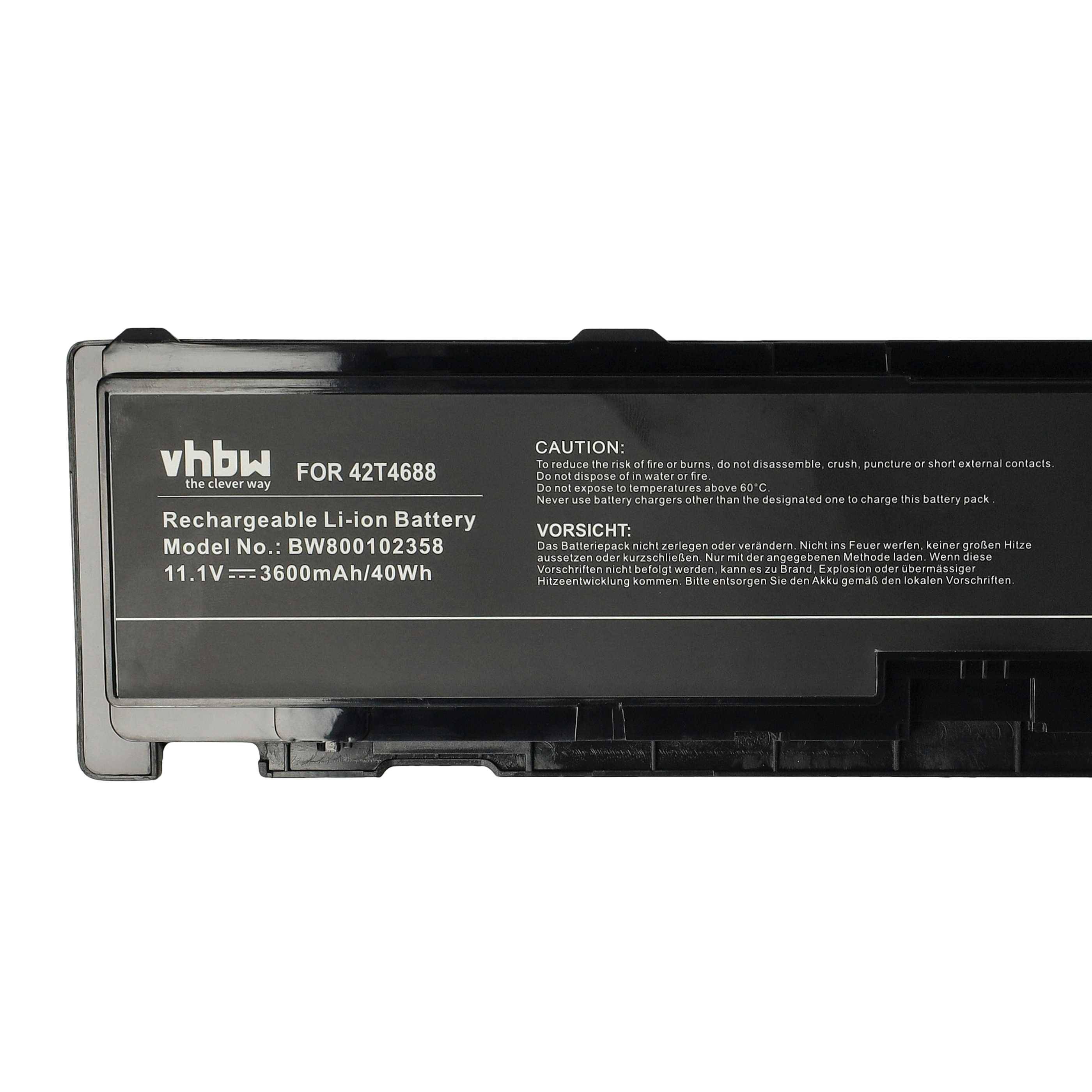 vhbw Akku Ersatz für Lenovo 42T4690 für Notebook (3600mAh, 11,1V, Li-Ion)